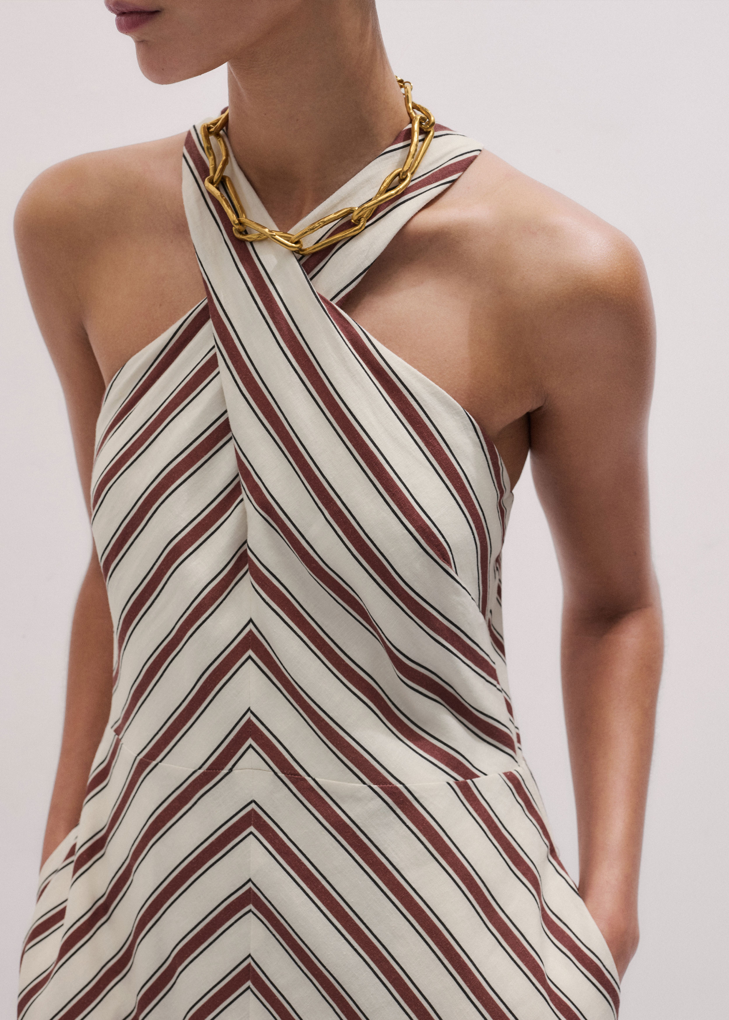Women's Cream Crease-Less Linen Halterneck Maxi Dress | ME+EM