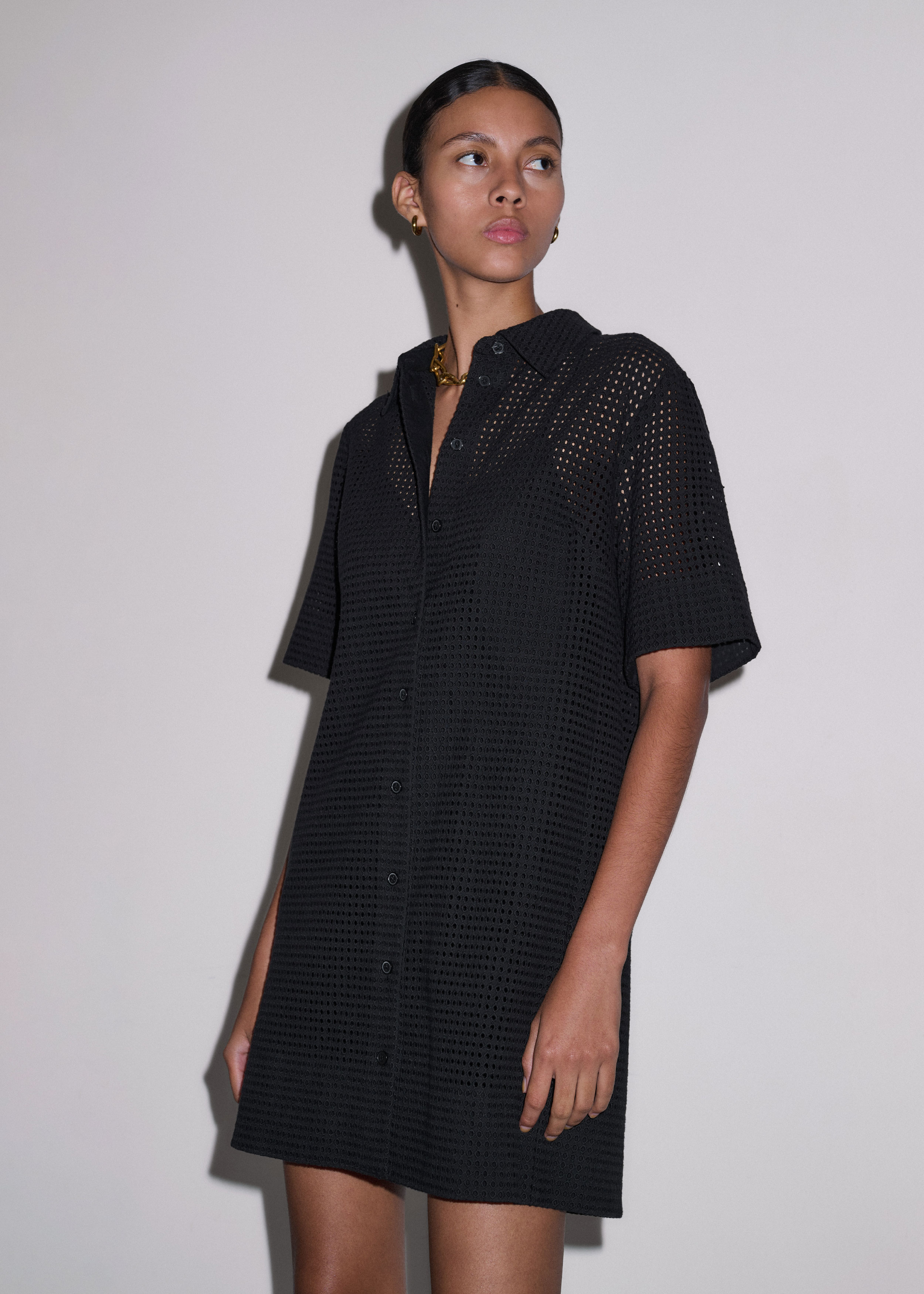 ME+EM Broderie Anglaise Shirt Dress With Belt And Slip - Black