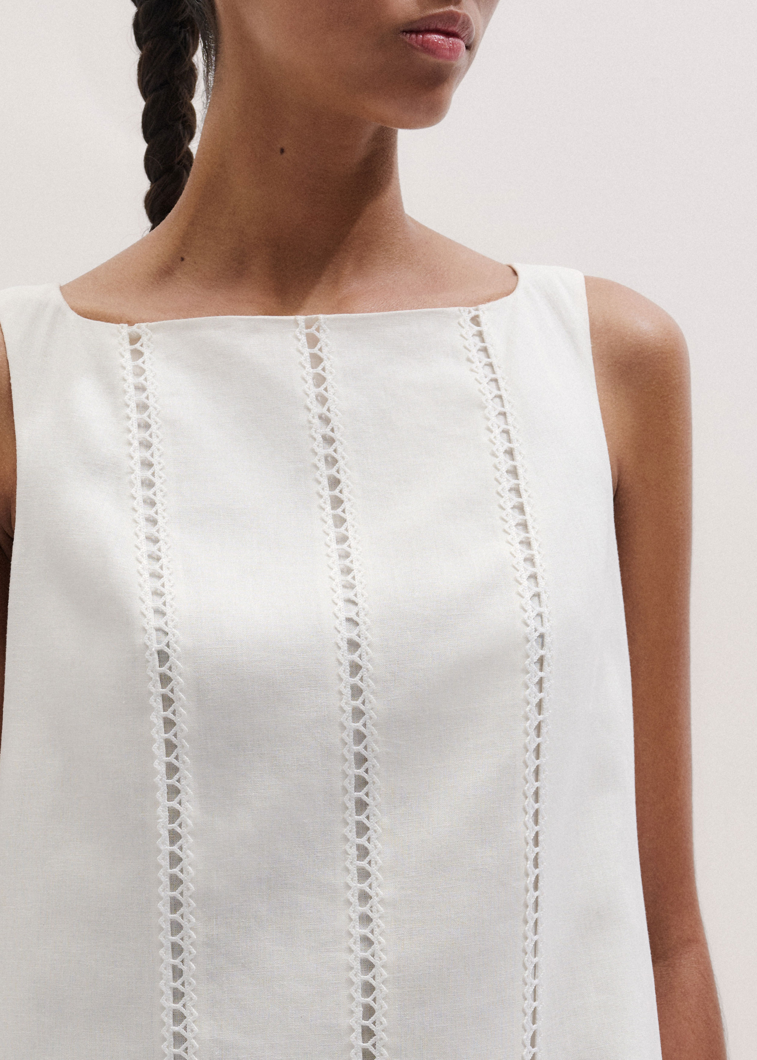 Women's White Crease-Less Linen Embroidered Midi Dress | ME+EM Women's White Crease-Less Linen Embroidered Midi Dress | ME+EM