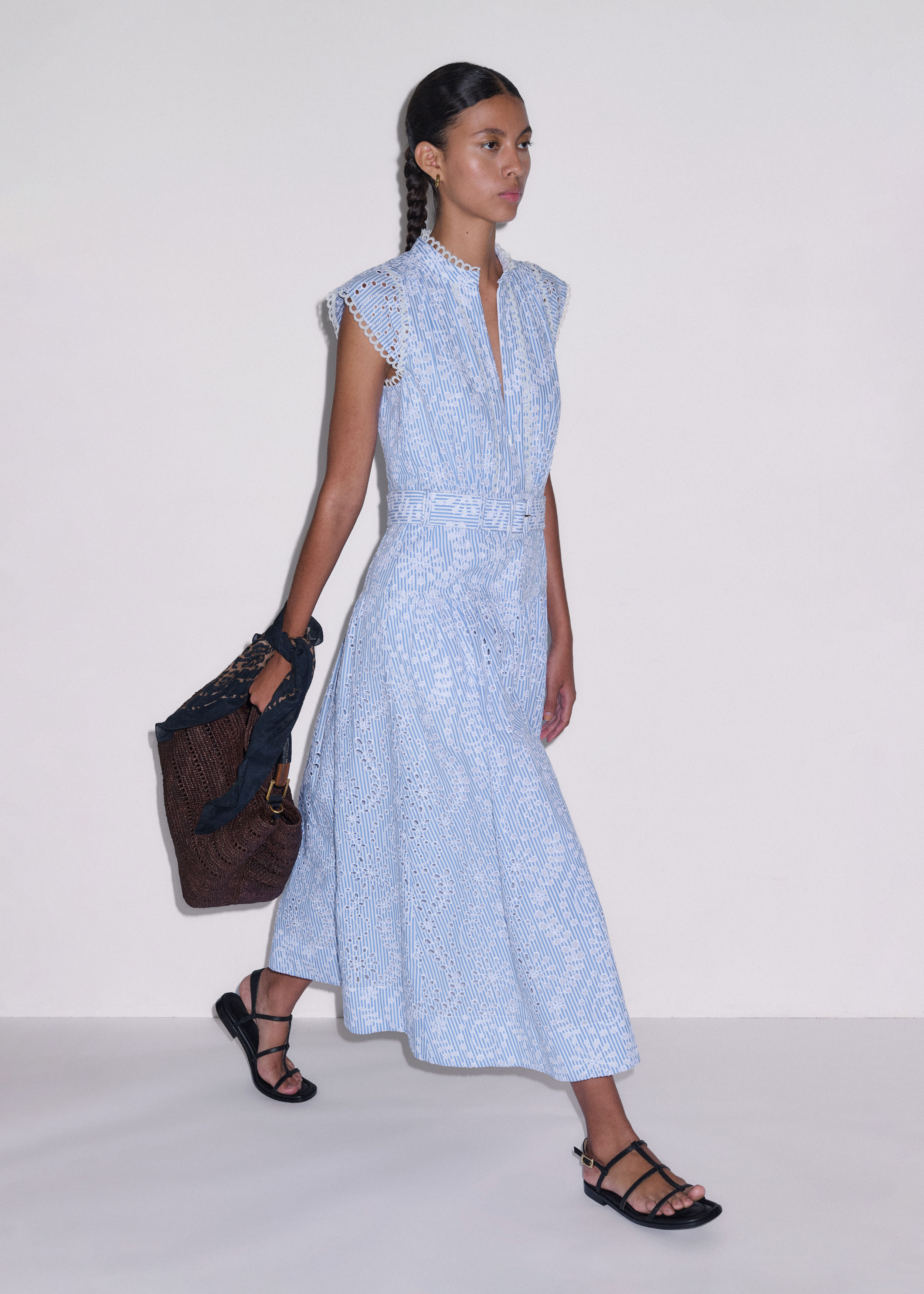 Women's Blue Broderie Anglaise Fit + Flare Maxi Dress | ME+EM