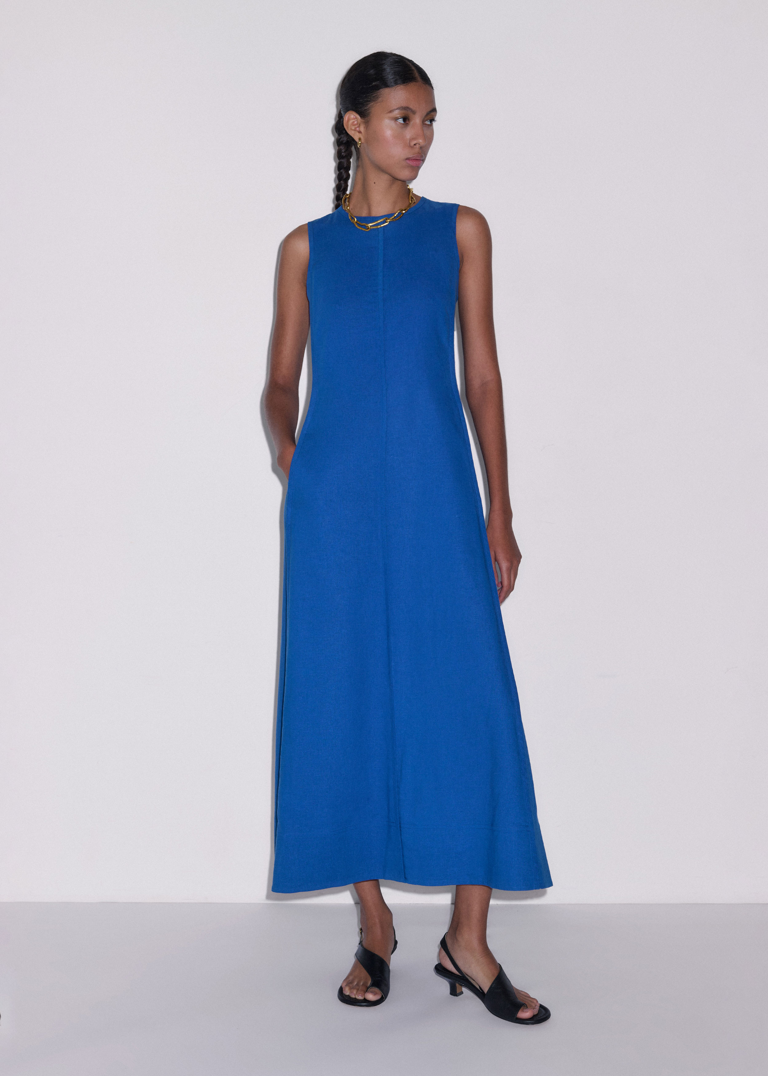 linen sleeveless a line dress Women's Sleeveless A-Line Midi Dress – Solid Color Cotton Linen Casual –  Zulily main image 0