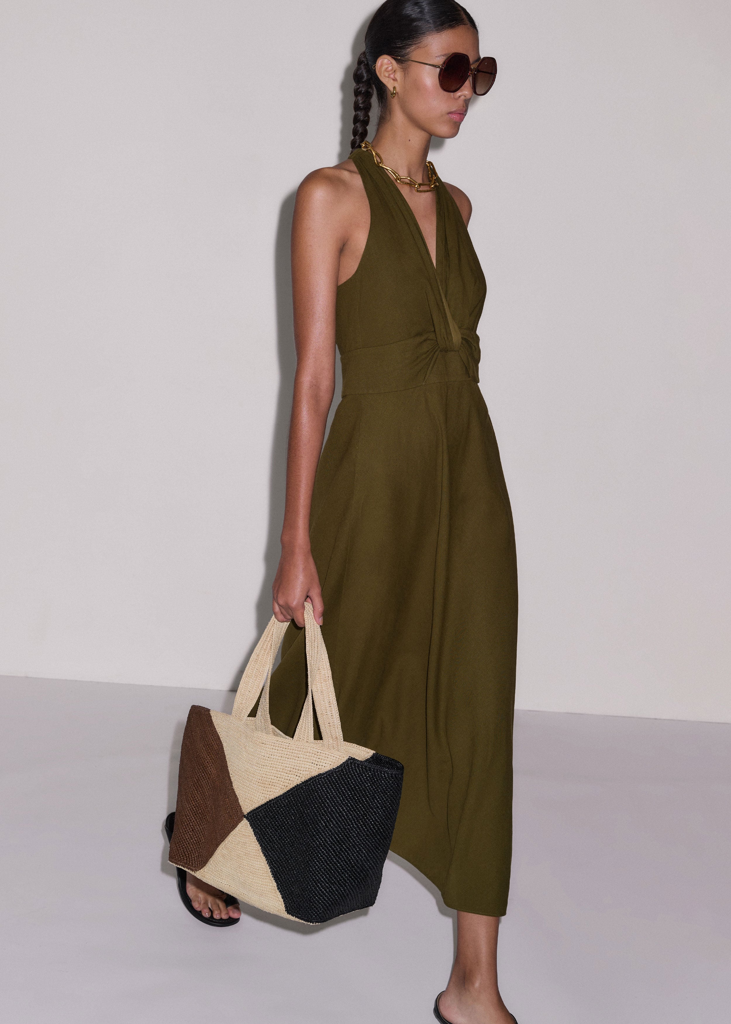 Me+em Twist-front Crease-less Linen-blend Maxi Dress - Olive Green