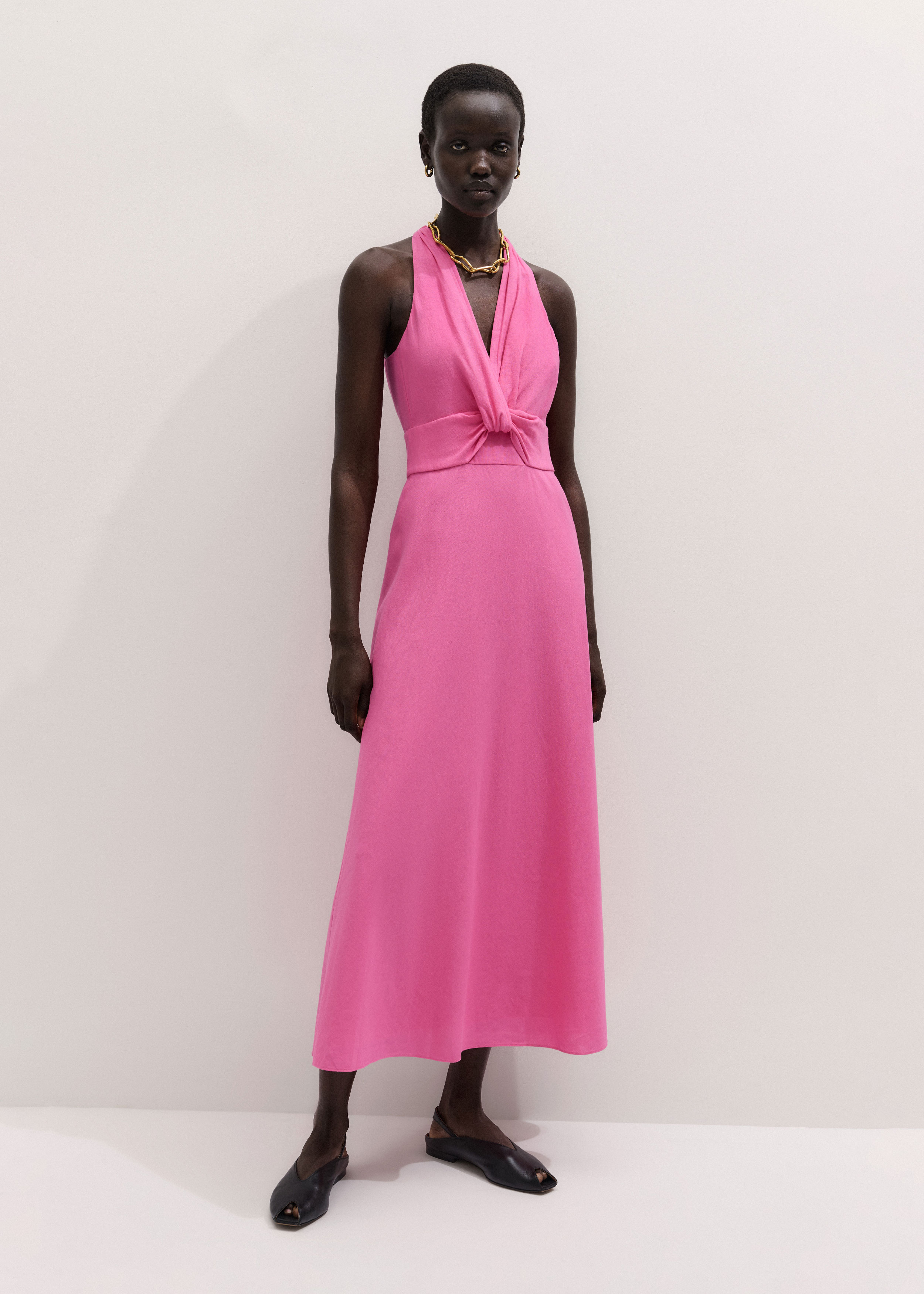 linen pink maxi dress Block Street Cutie Linen Maxi Dress in Pink M / Pink