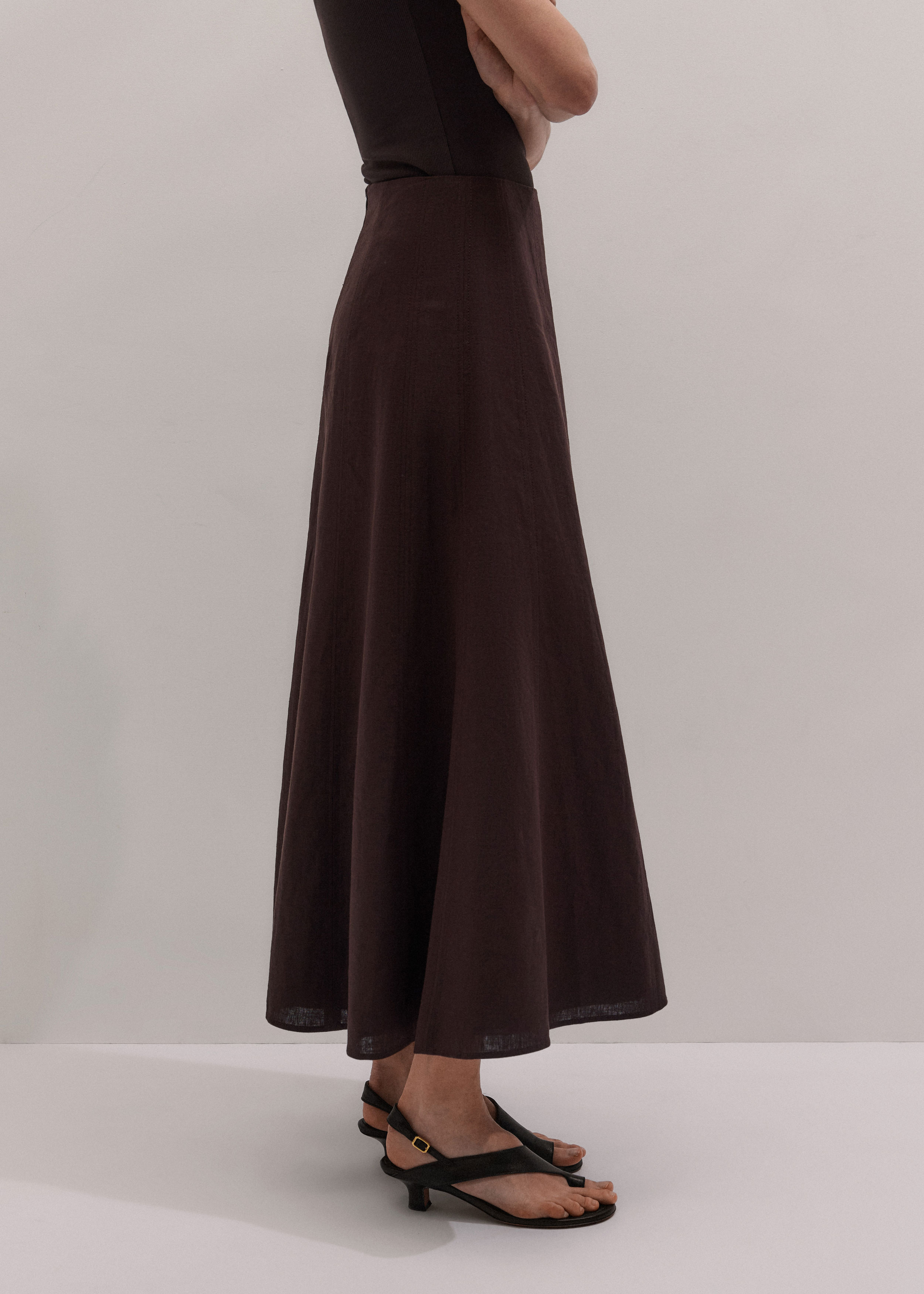 Me+em Crease-less Linen Panelled Maxi Skirt Cocoa Brown