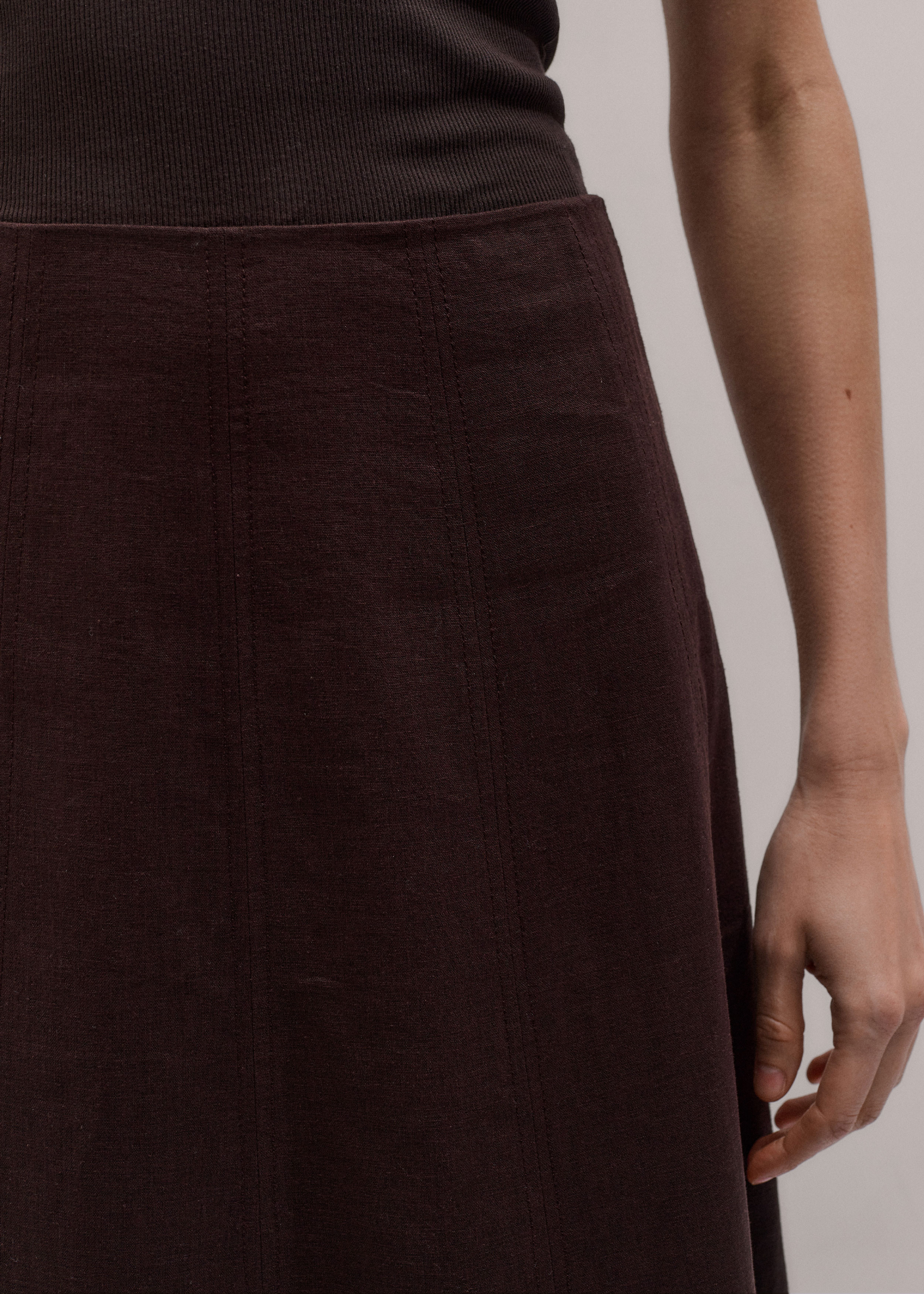 Me+em Crease-less Linen Panelled Maxi Skirt Cocoa Brown