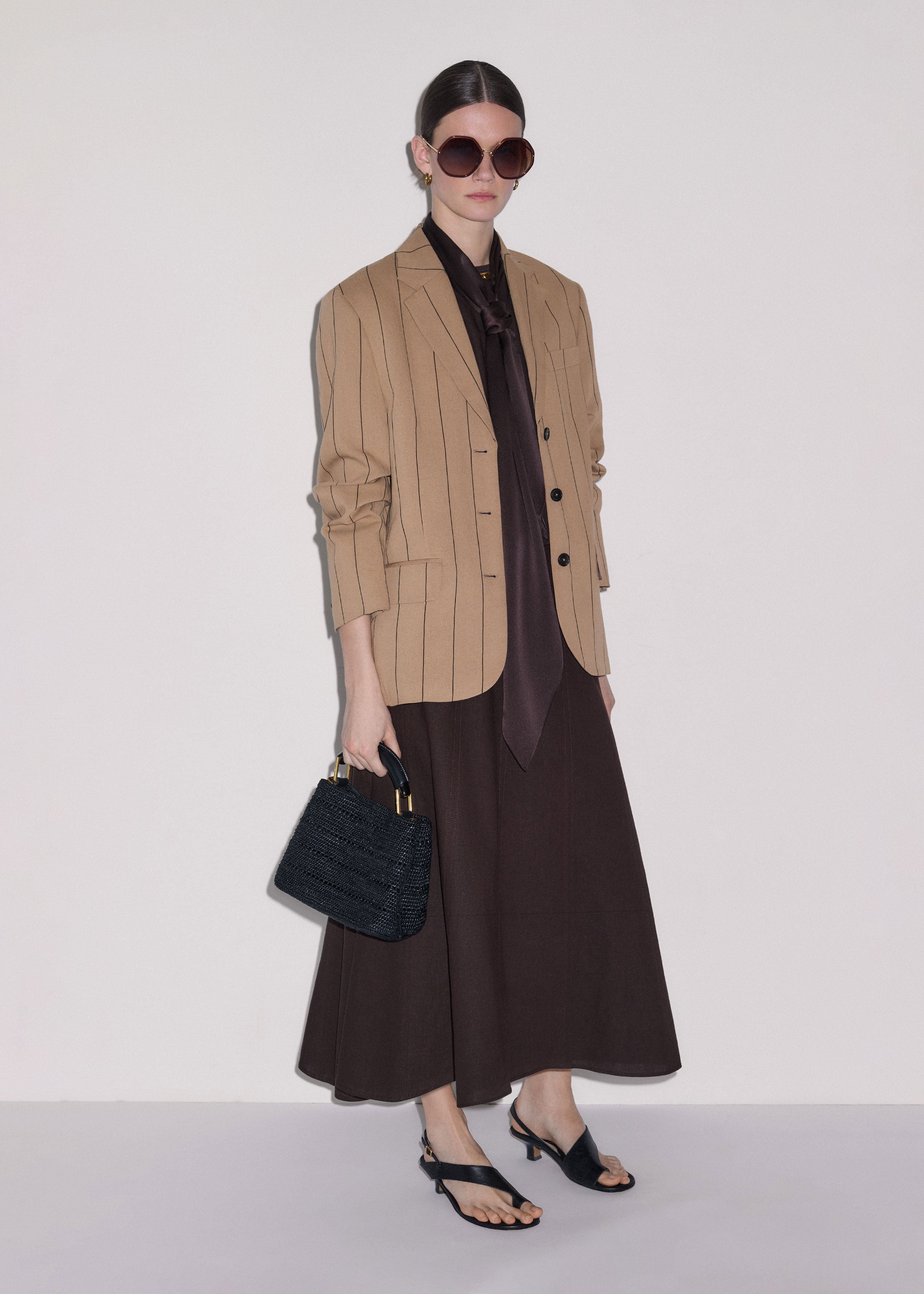 Me+em Crease-less Linen Panelled Maxi Skirt Cocoa Brown