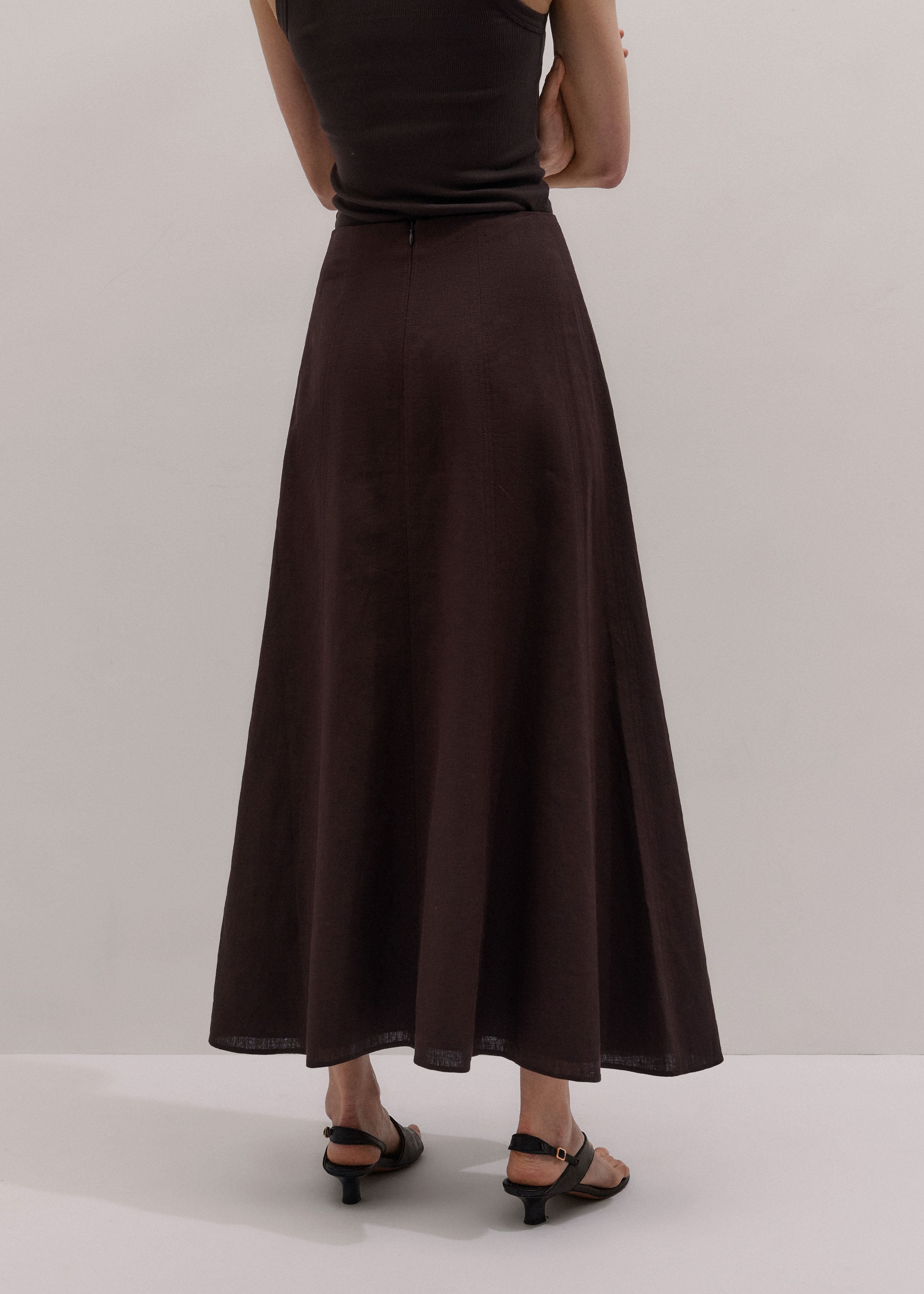 Me+em Crease-less Linen Panelled Maxi Skirt Cocoa Brown