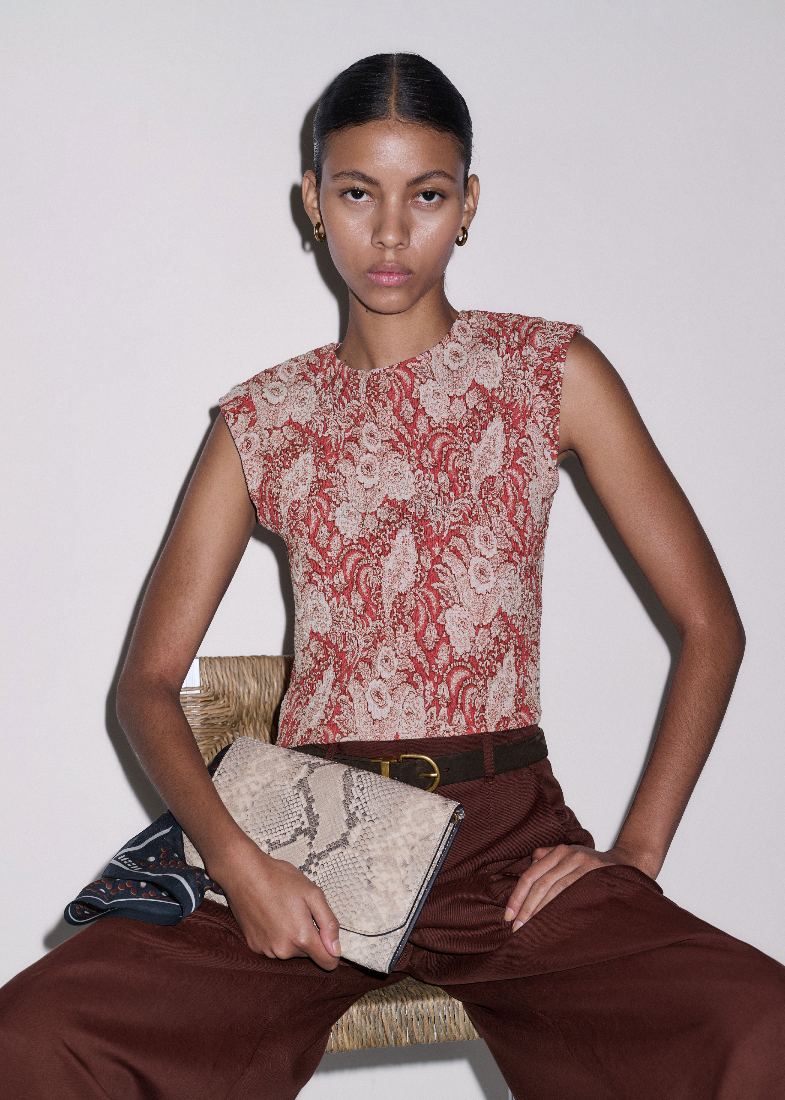 Women's Pink Botanical Print Shirred Crop Top | ME+EM