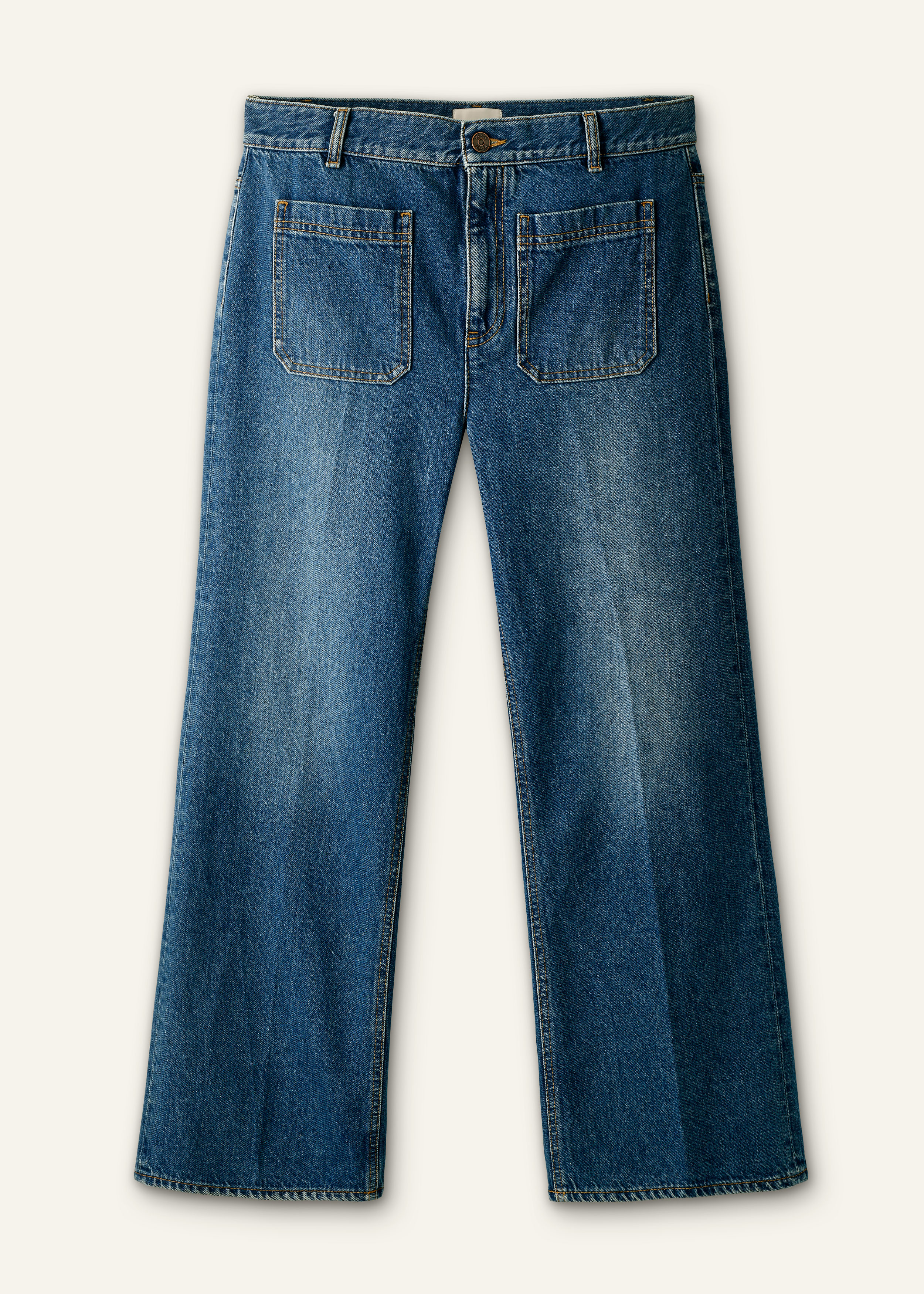 ME+EM Crop Kick Flare Jean in Authentic Mid Blue Wash