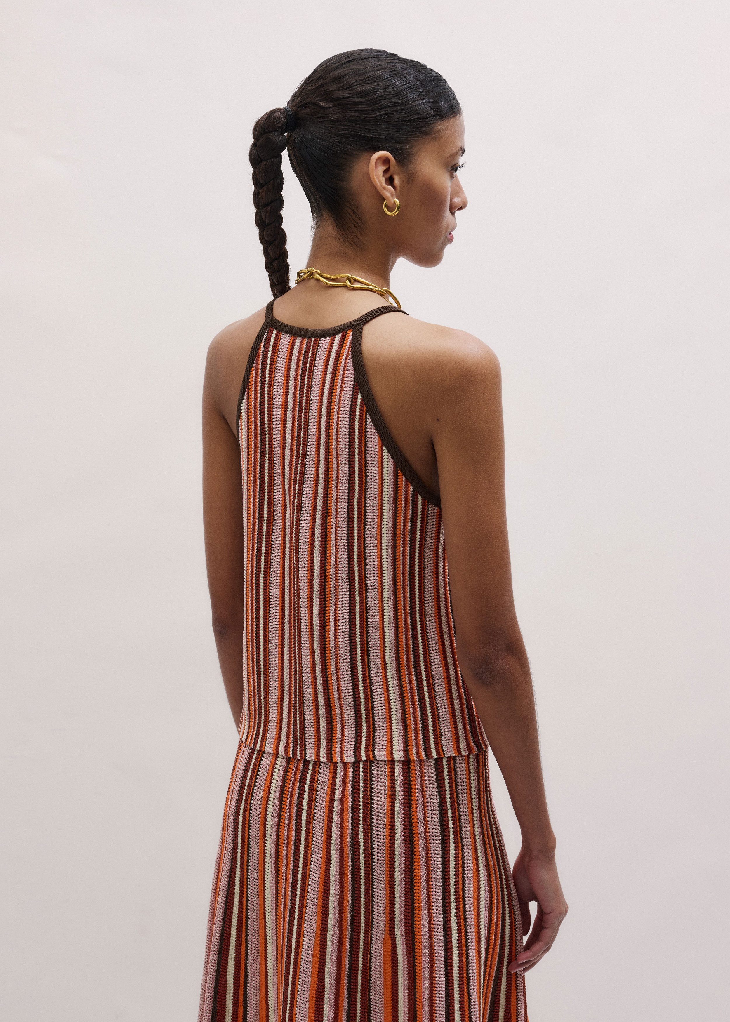 Women's Cinnamon Brown Stripe Slim Knit Tank | ME+EM