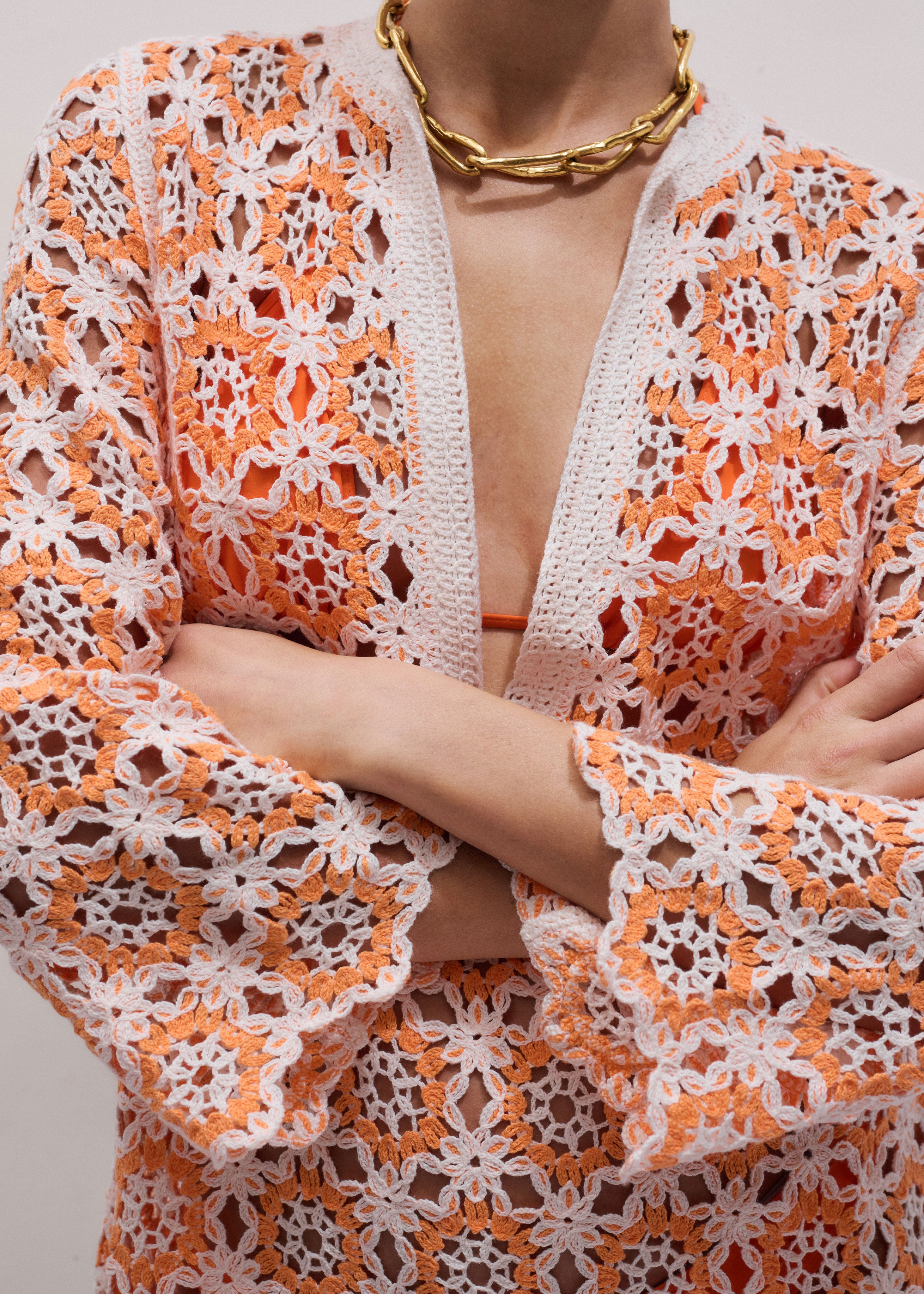 Me+em Floral Crochet Beach Mini Dress Sunny Orange-multi - 002511