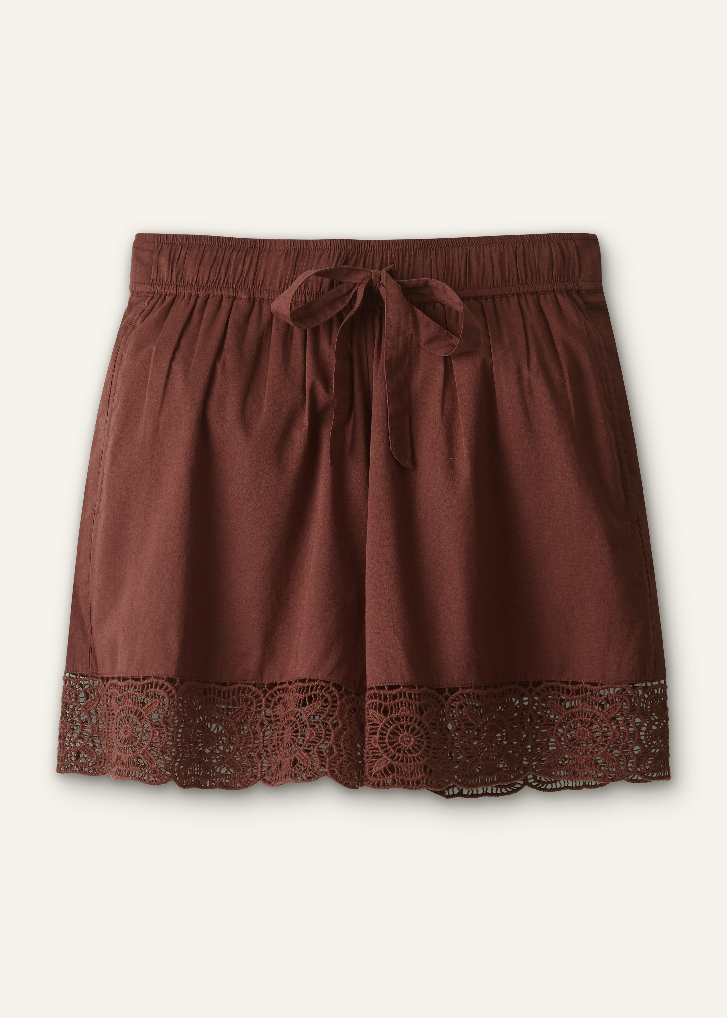 Women's Cinnamon Brown Crochet Trim Short | ME+EM