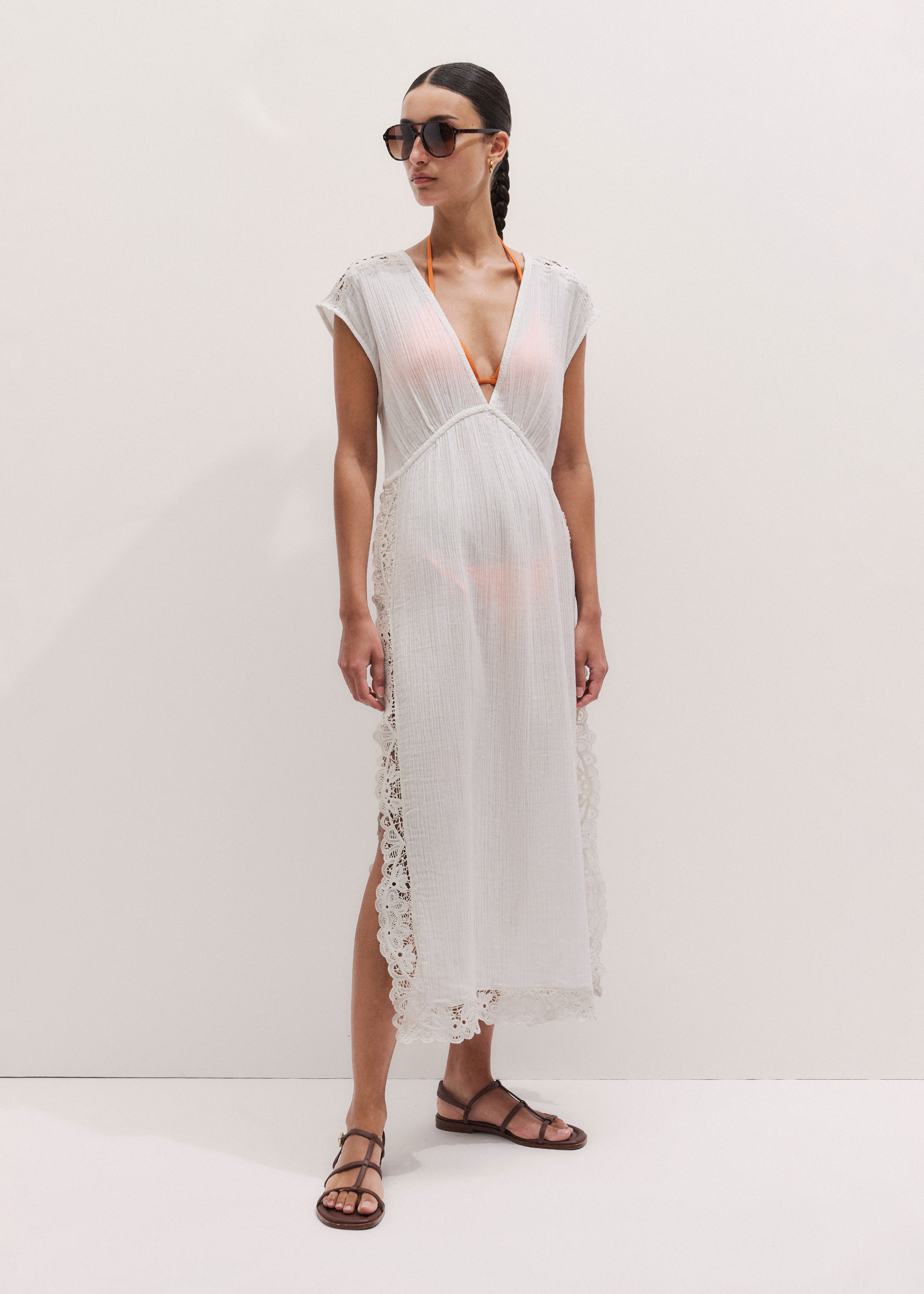 wedding dresses with pearls and lace A-Line V-Neck Embroidered Tulle Wedding Dresses with Spaghetti Strap main image 0