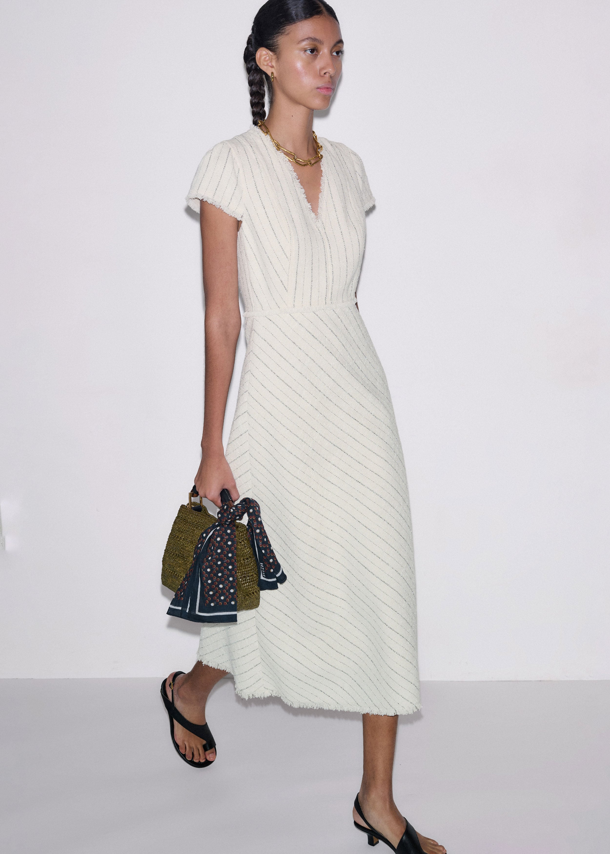Women's Ivory Striped Fit + Flare Midi Dress | ME+EM