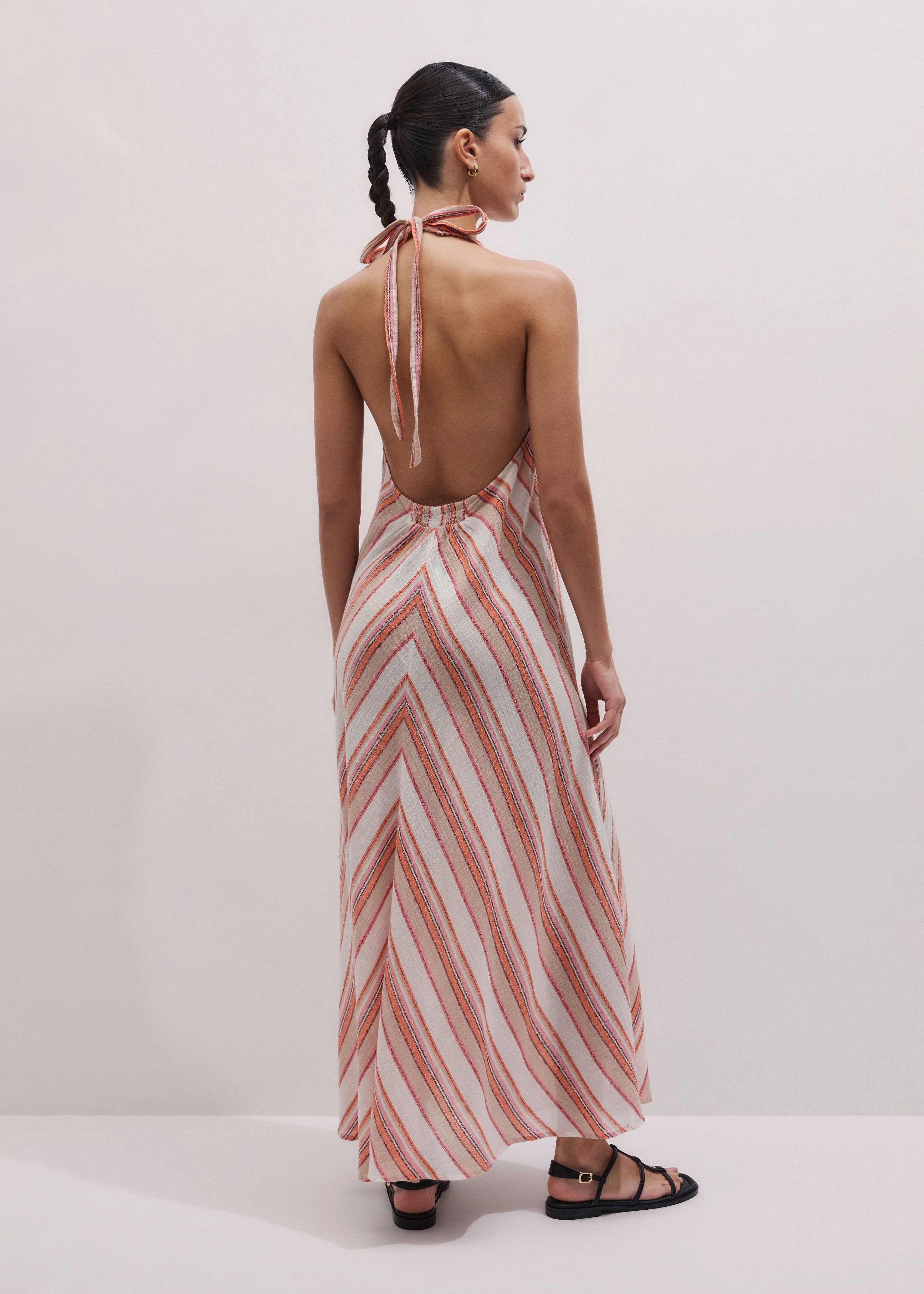 ME+EM Cotton Stripe Beach Maxi Dress + Belt Pink-multi - Women's - Cotton Voile