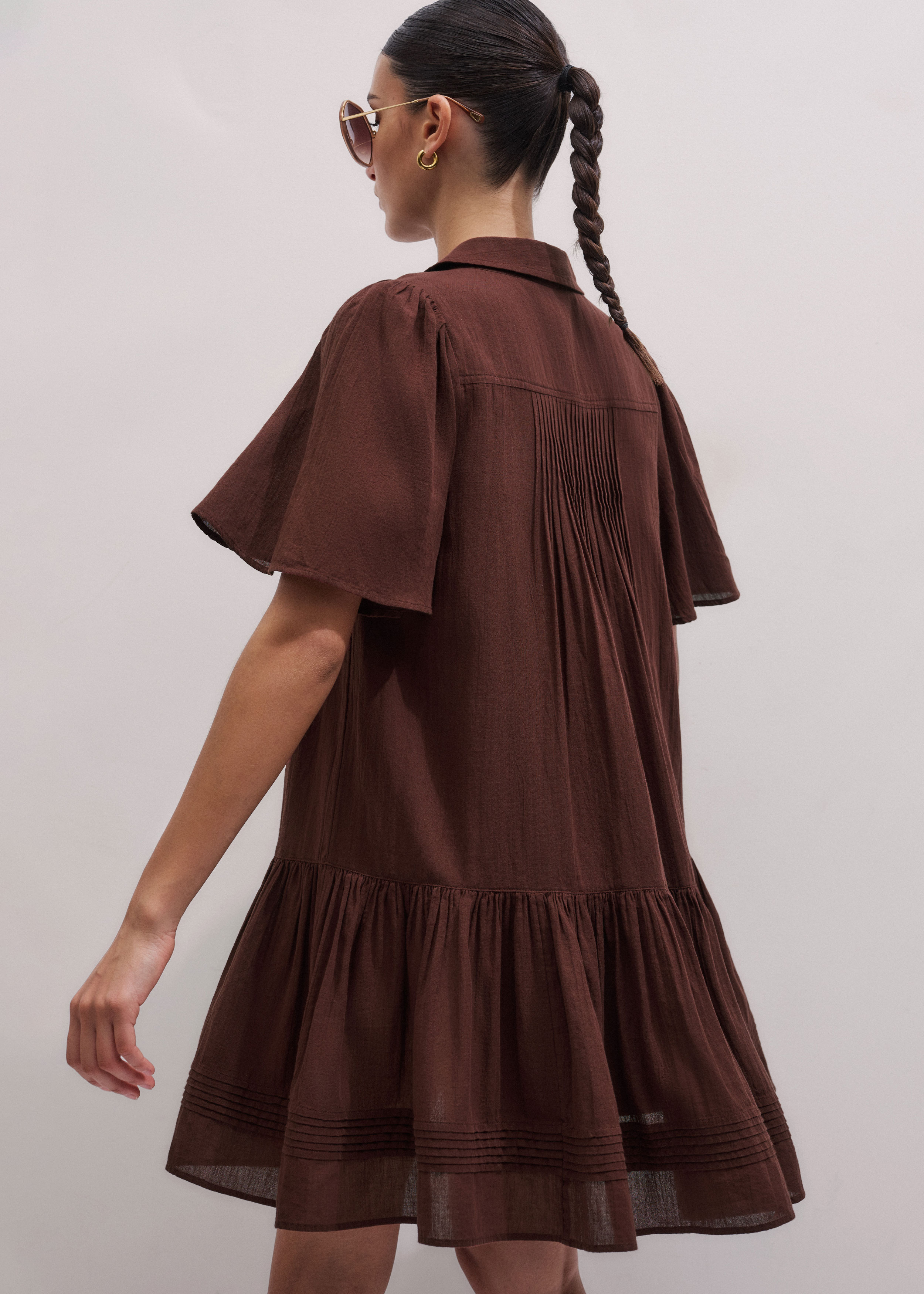 chocolate brown swing dress SALE-The Perfect Piko 3/4 Sleeve Swing Dress-Dark Brown Small / Dark Brown