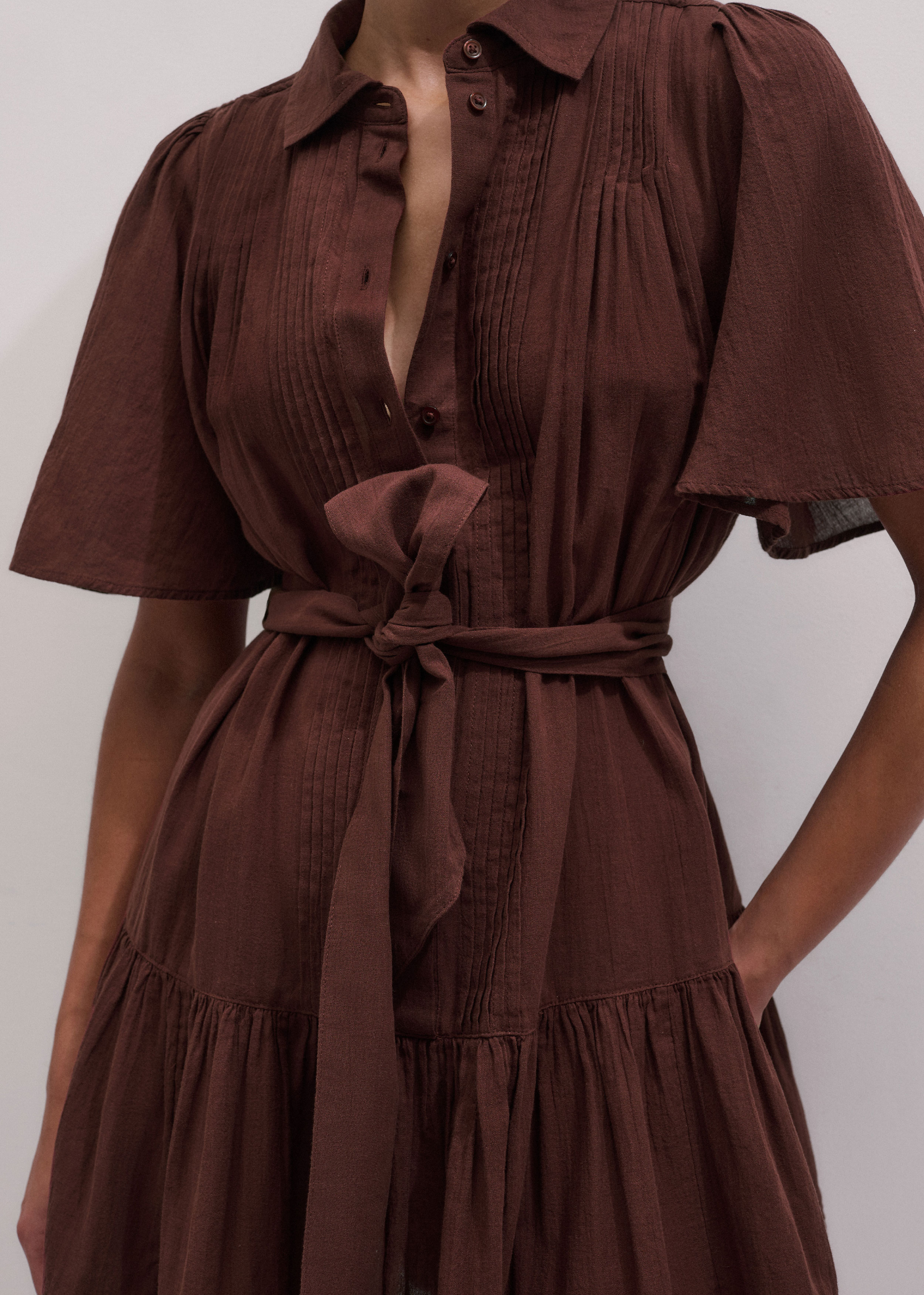 chocolate brown fall dress MOSSE HIGH NECKLINE ASYMMETRIC TWIST STRAP DETAIL MAXI DRESS main image 1