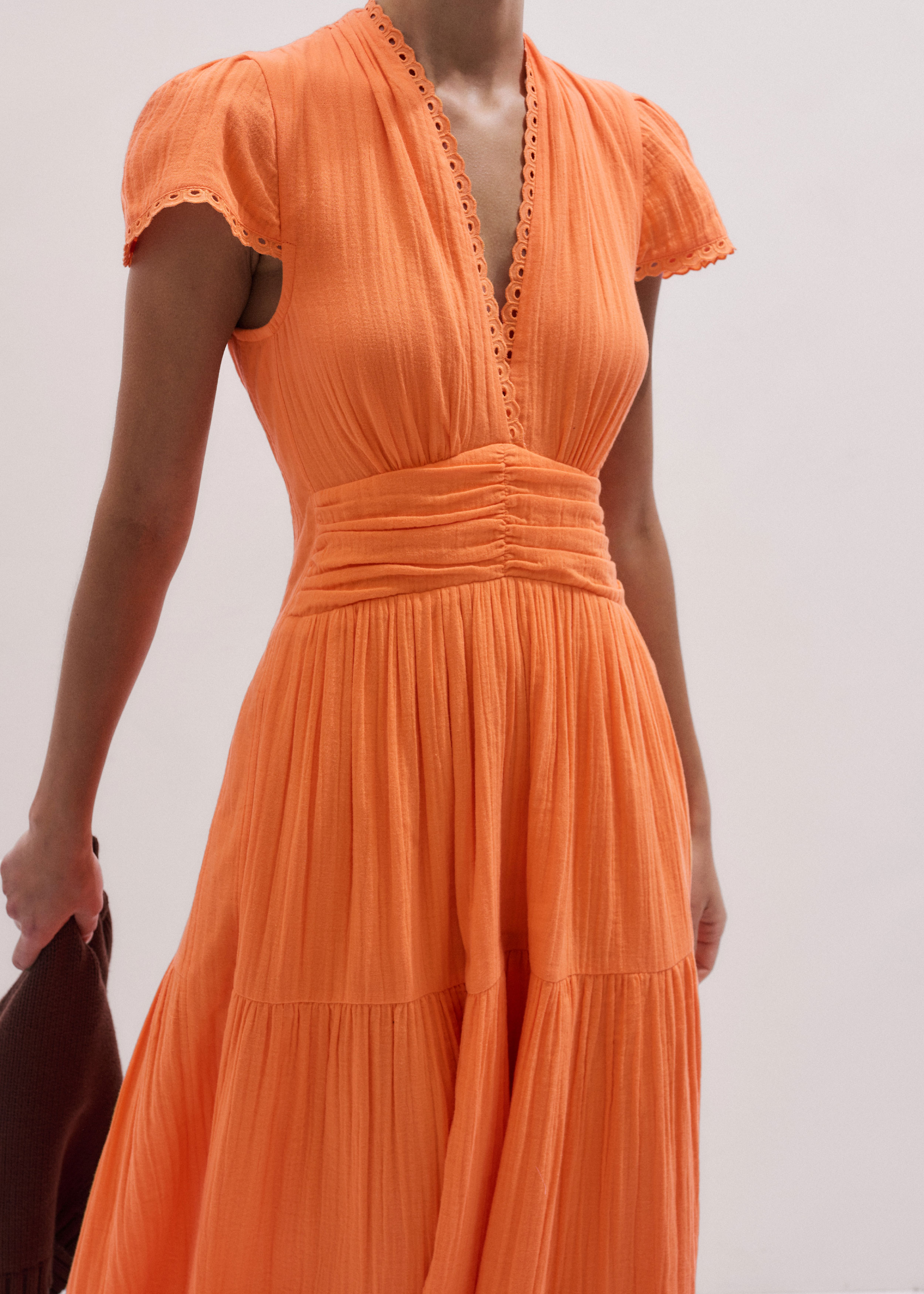 Women's Orange Cheesecloth Fit + Flare Maxi Dress | ME+EM