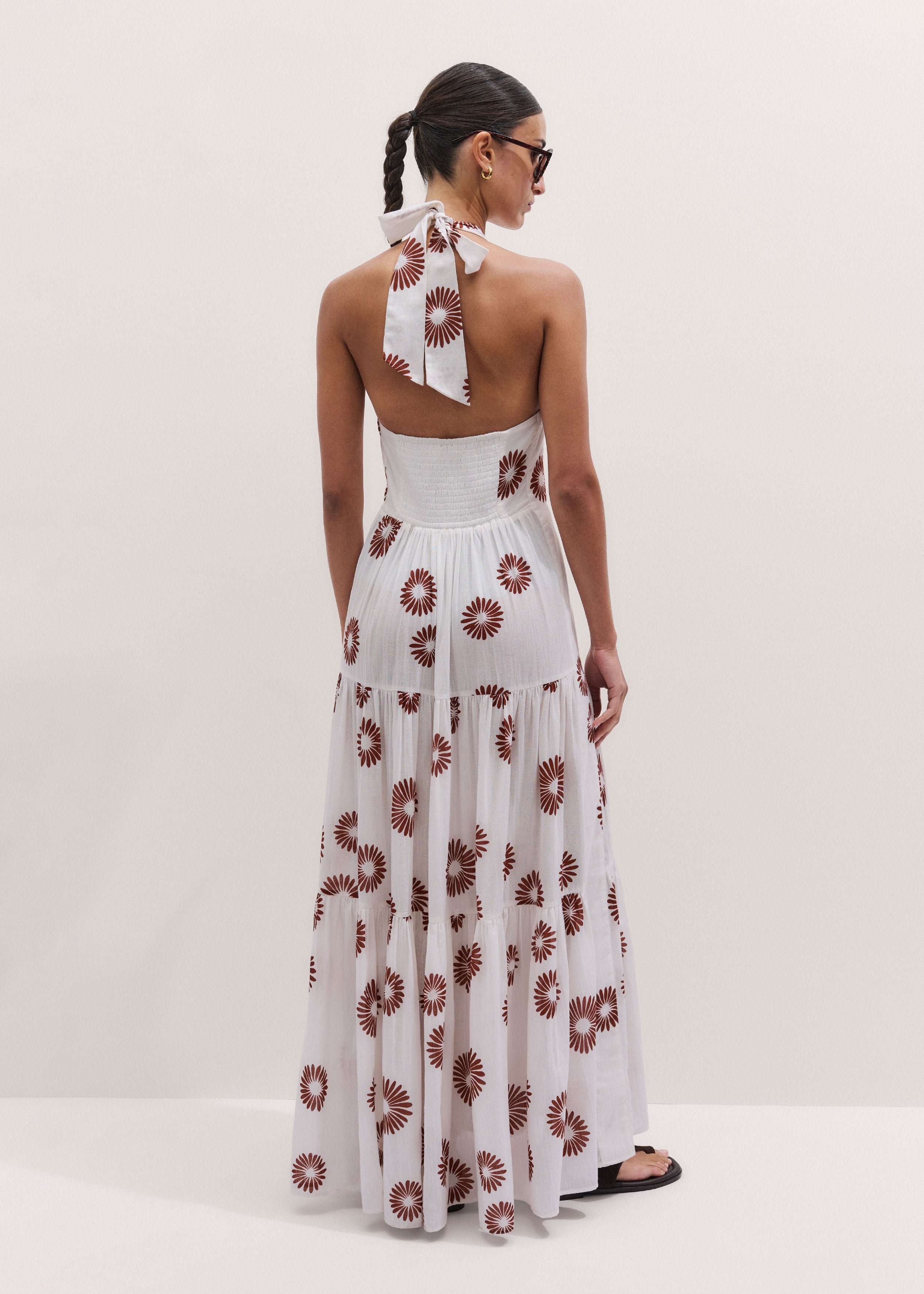 ME+EM Cotton Voile Floral Maxi Dress - Soft White/cinnamon Brown