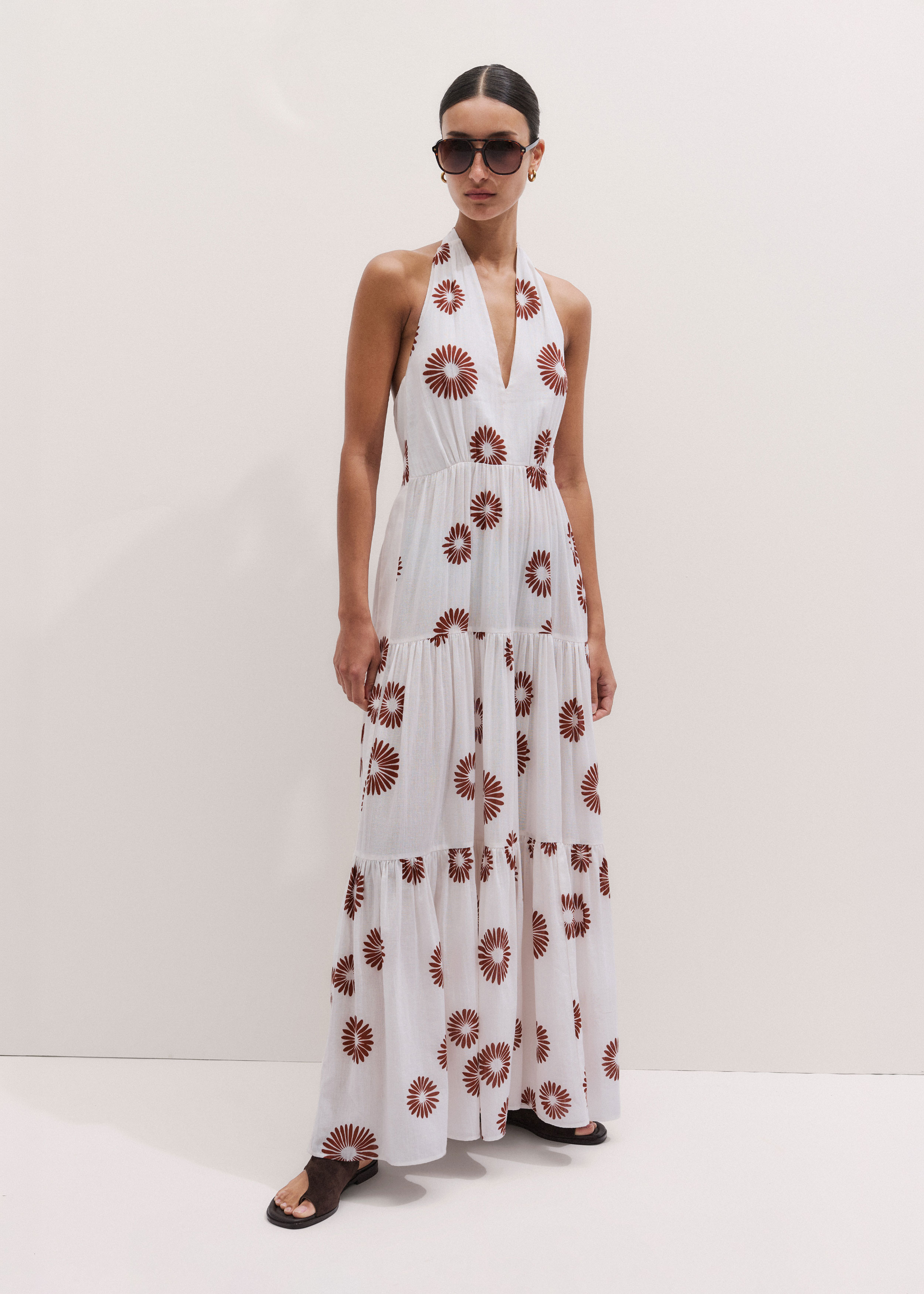 ME+EM Cotton Voile Floral Maxi Dress - Soft White/cinnamon Brown ME+EM Cotton Voile Floral Maxi Dress - Soft White/cinnamon Brown