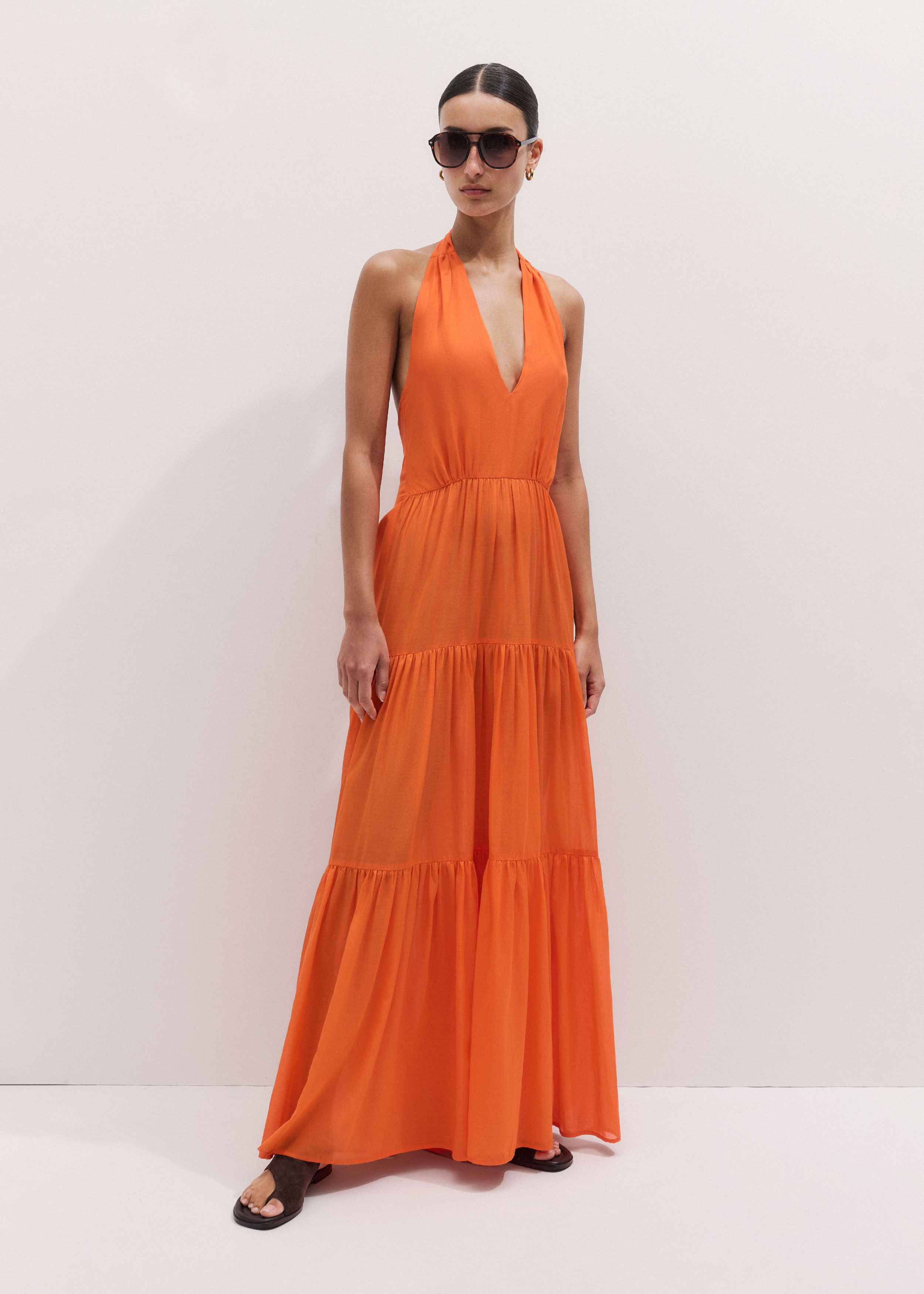 Me+em Voile Tiered Cotton Maxi Dress - Sunny Orange