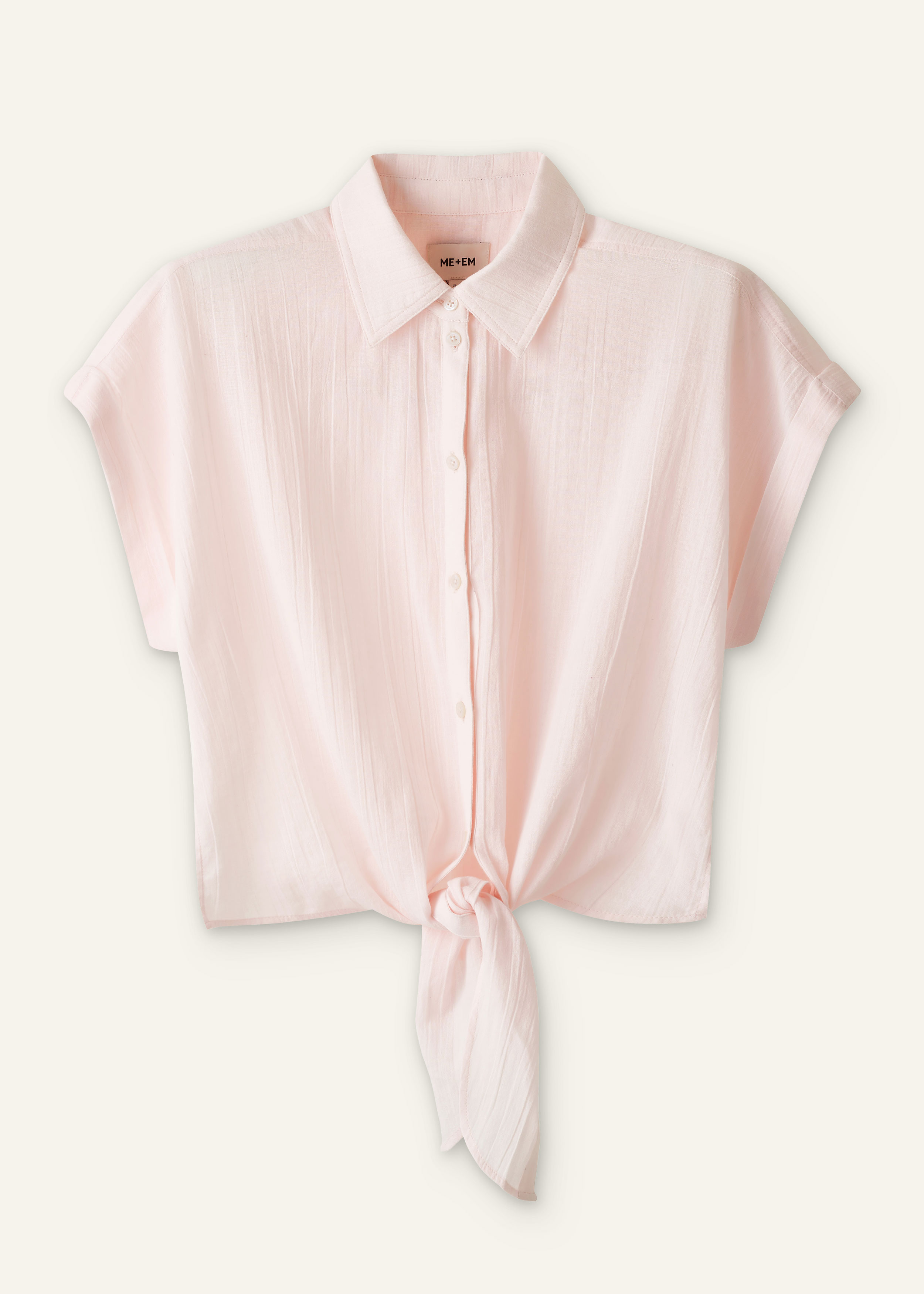 ME+EM Tie Front Beach Shirt in Icy Pink
