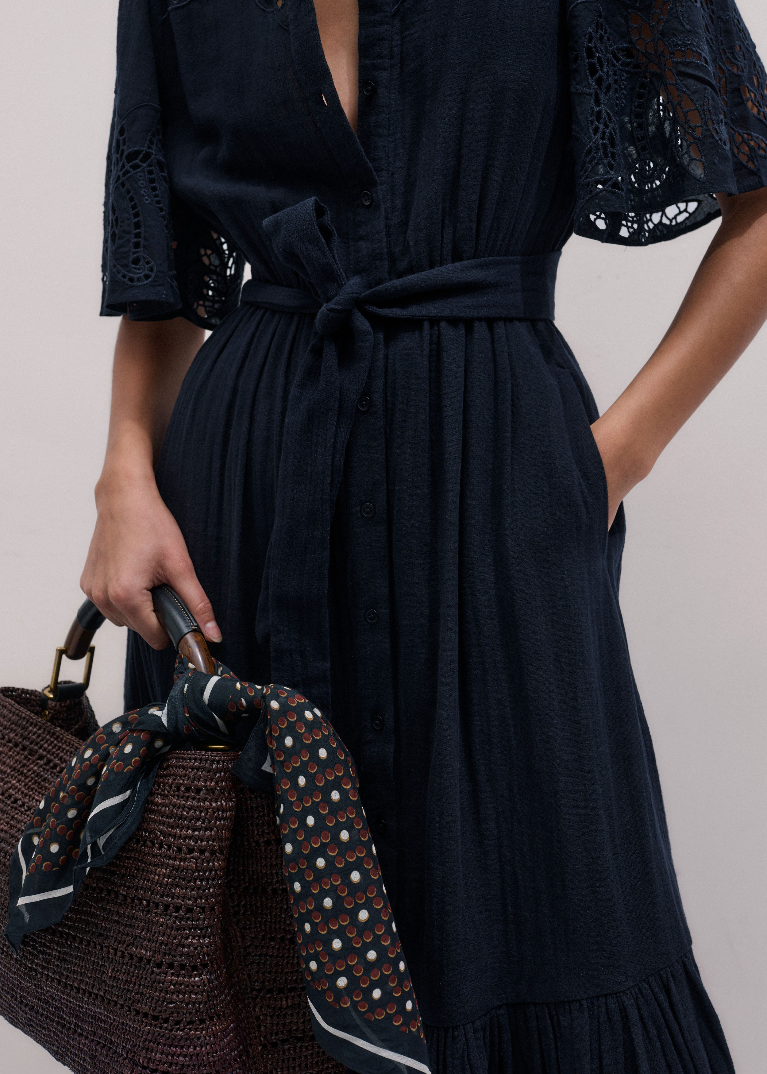 Women's Navy Embroidered Maxi Dress | ME+EM