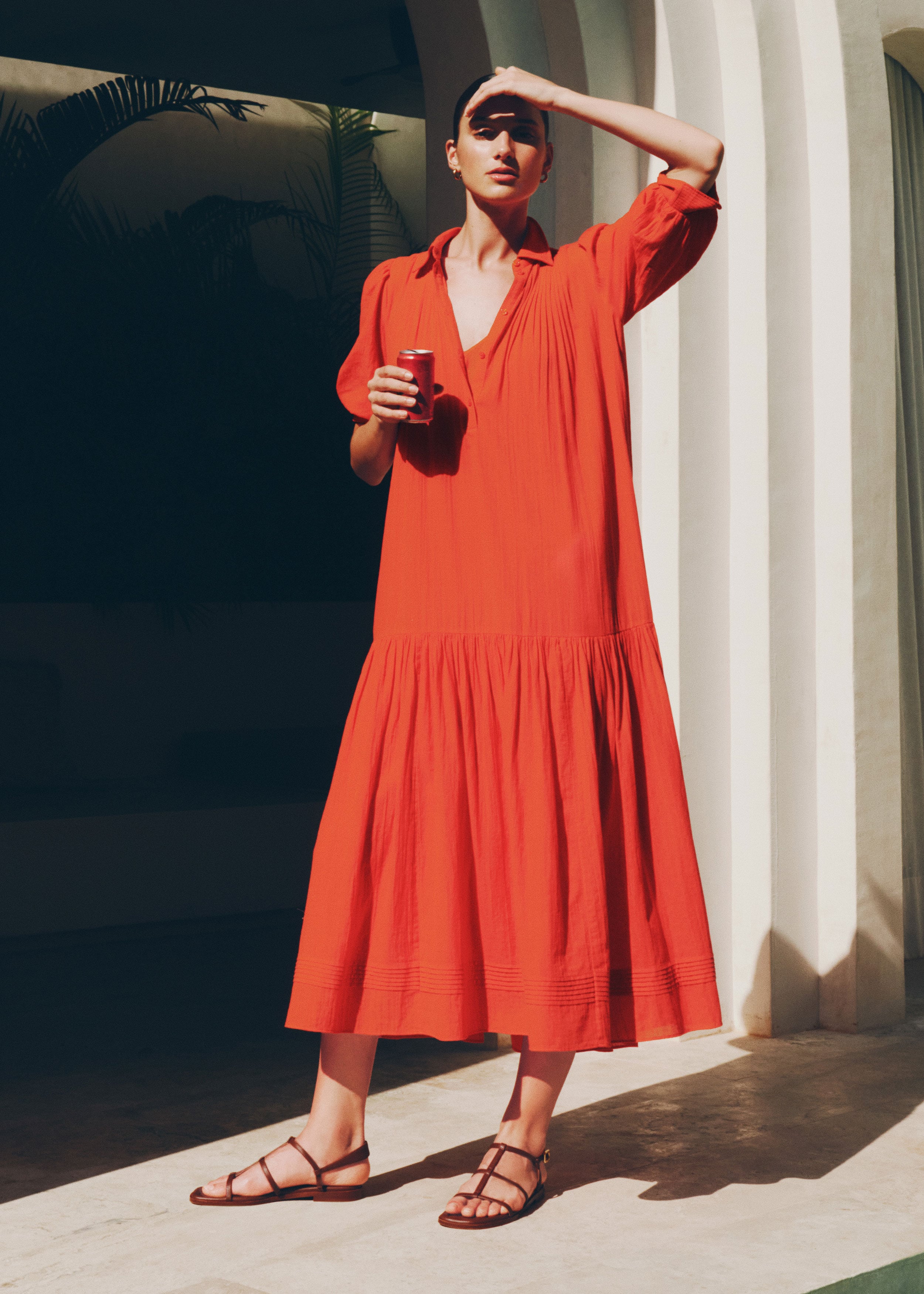 Women's Poppy Orange Cotton 2-in-1 Maxi Swing Dress | ME+EM