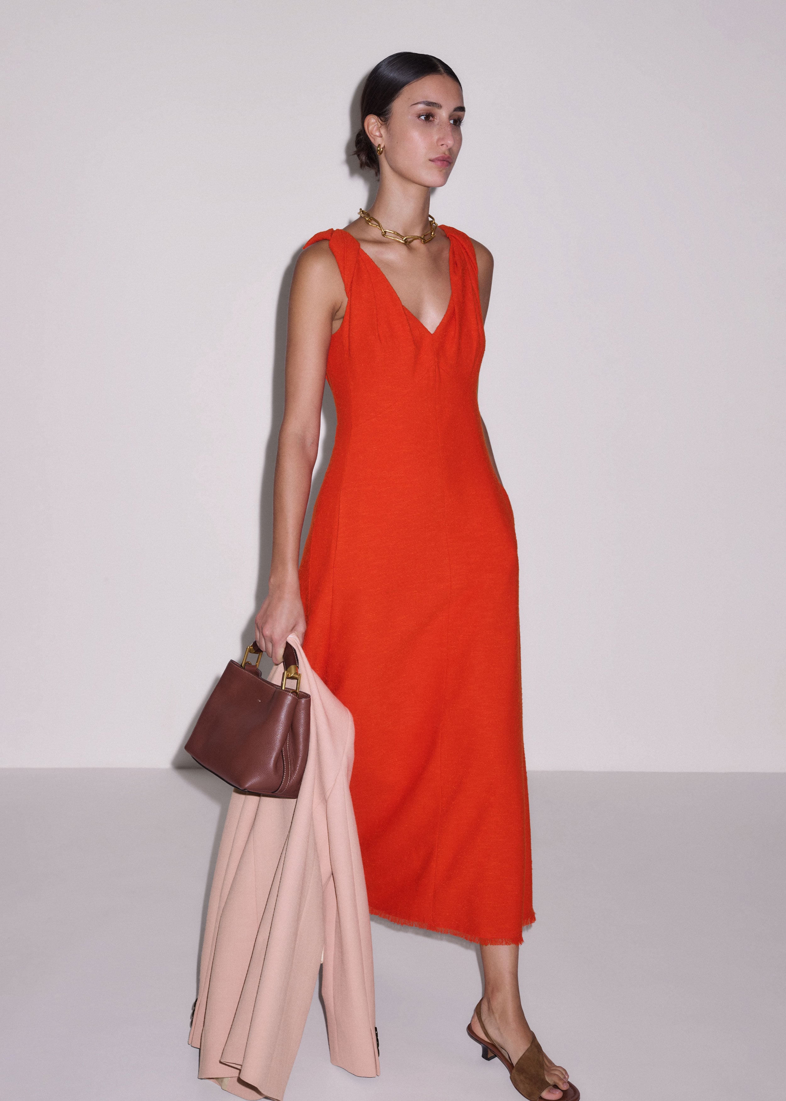me+em orange dress ME+EM Twisted Strap Fit And Flare Maxi Dress Poppy Orange - Women's - Textured Fabric