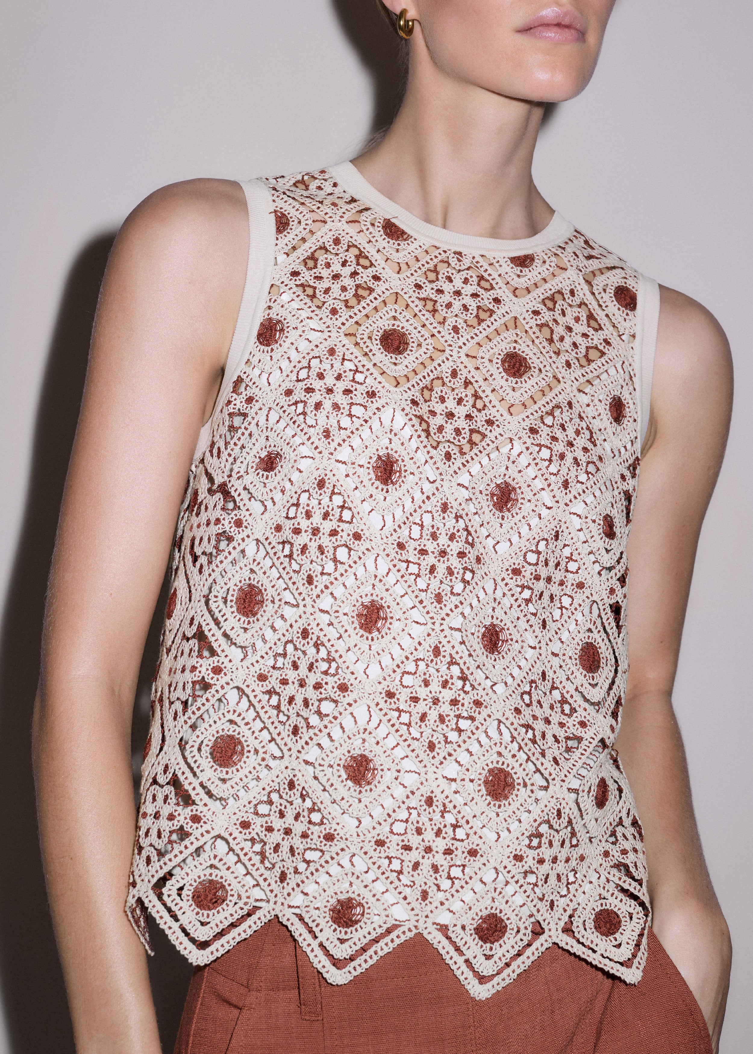 Women's Cream Crochet Shell Top | ME+EM