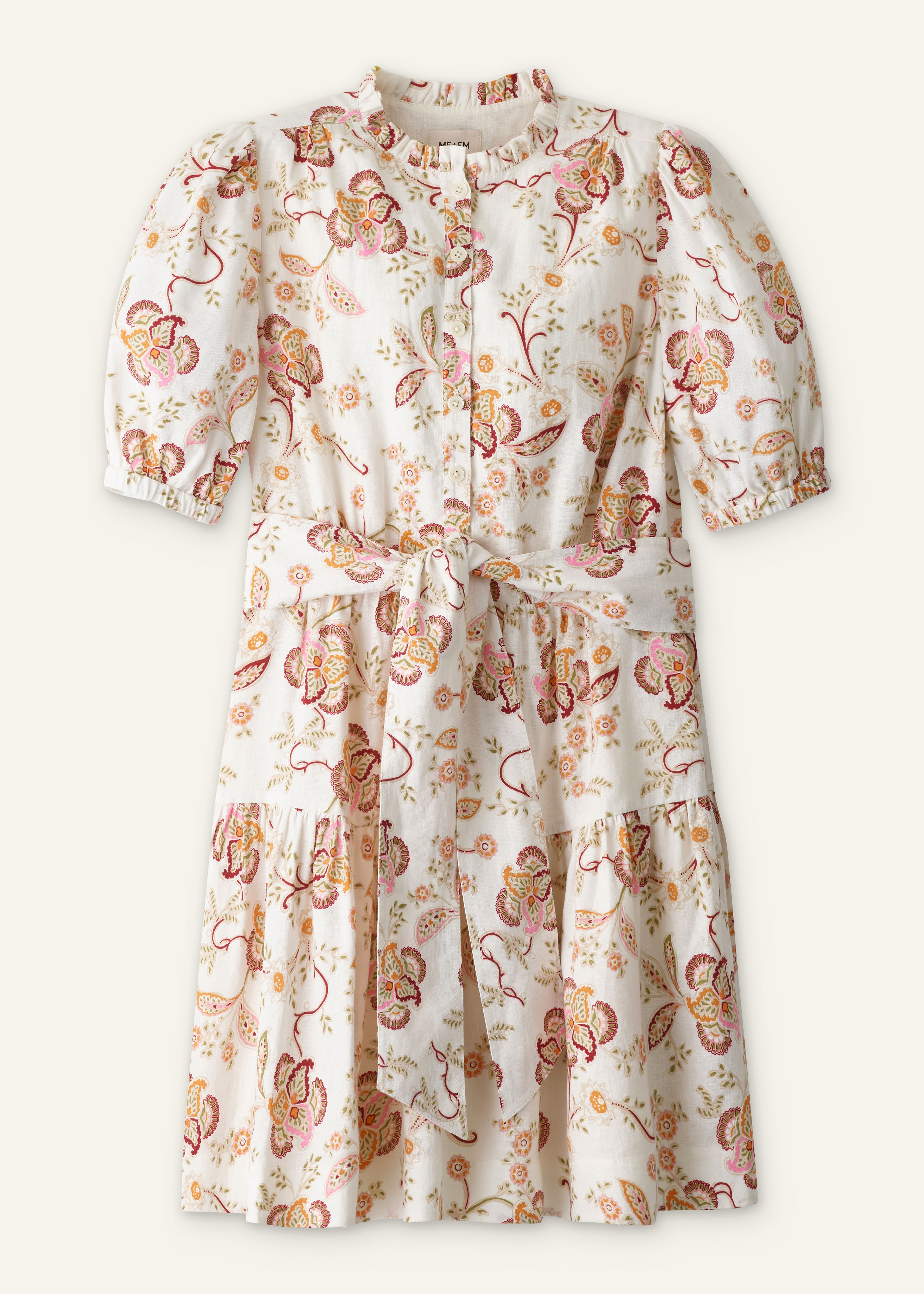ME+EM Fit + Flare Short Dress in Light Cream/Multi