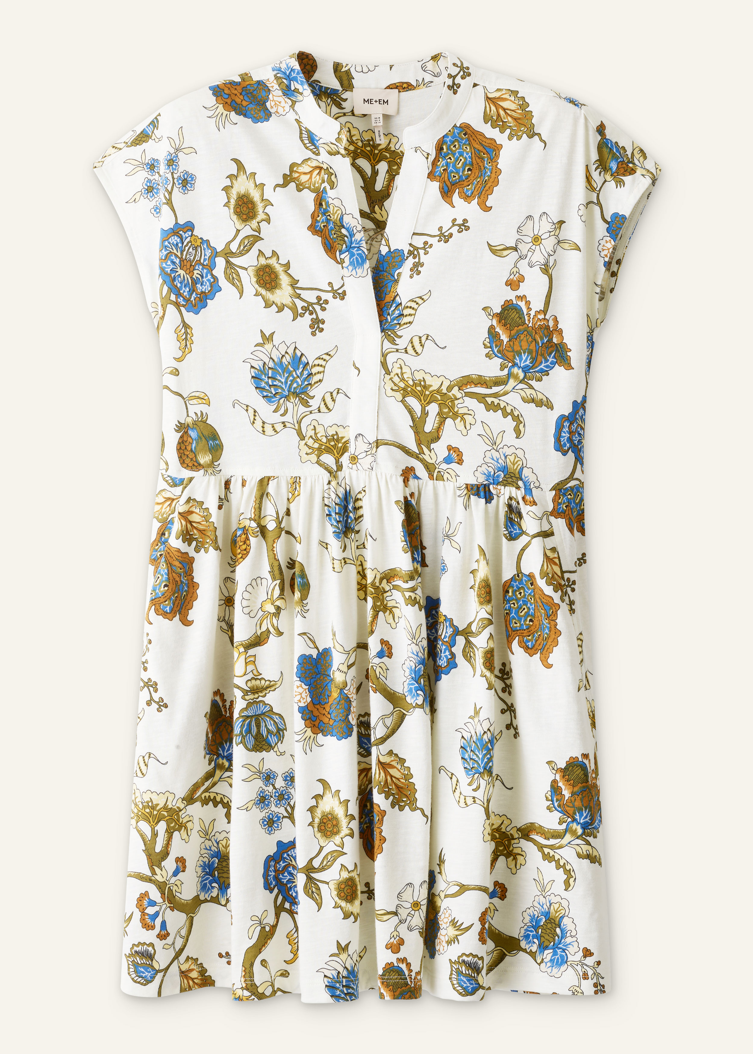 ME+EM Short Swing Dress in Light Cream Multi