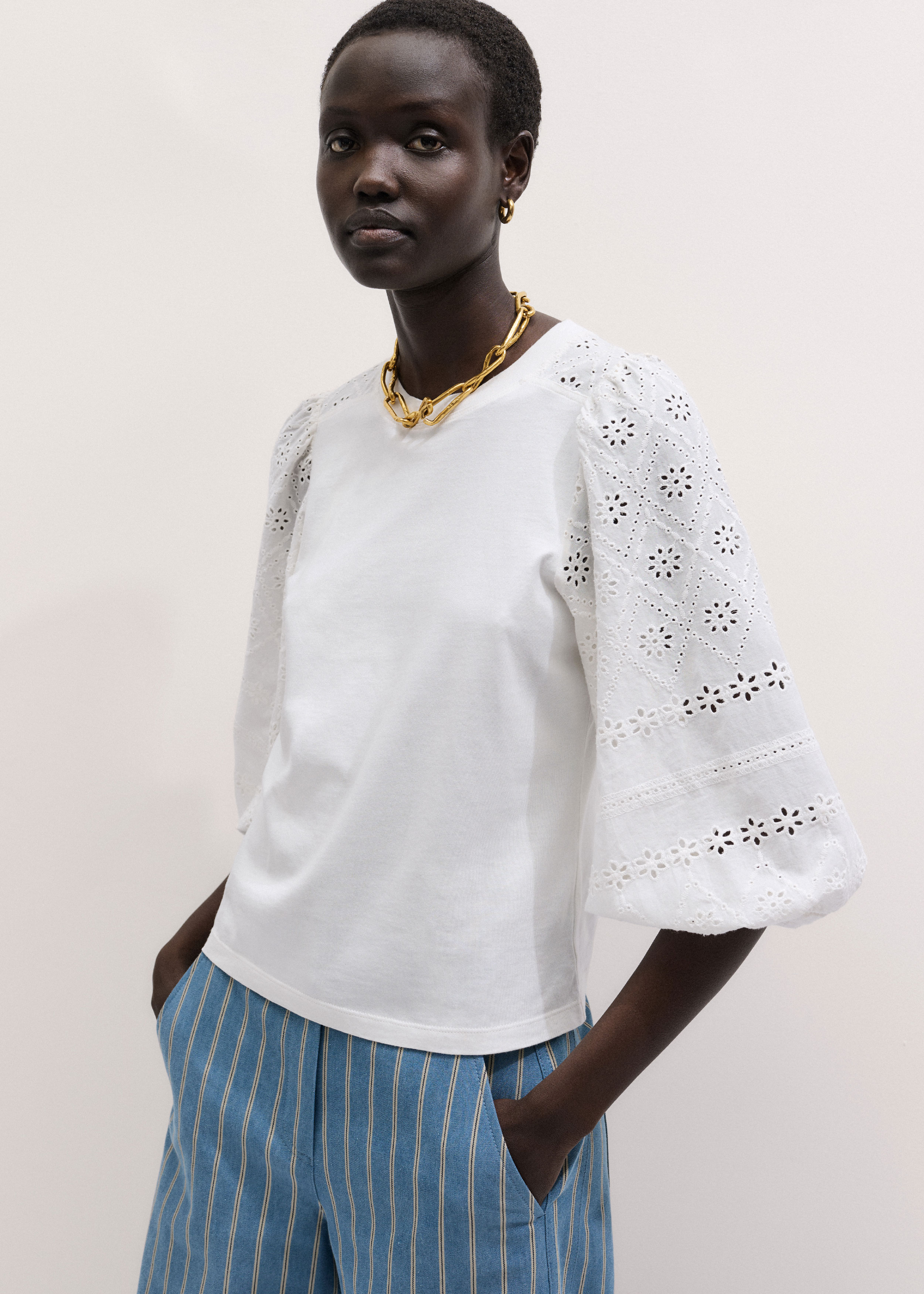 トップス Andequal balloon design tops white Women's Soft White Balloon Sleeve Top | ME+EM