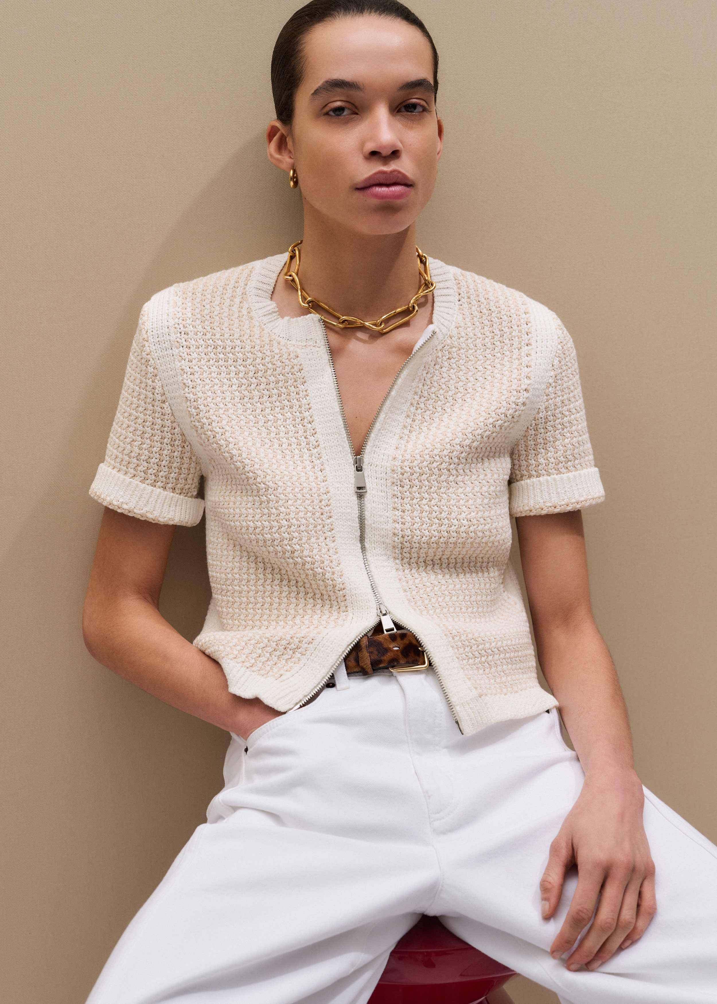 Women's Stone Cotton Double Zip Knit Tee | ME+EM