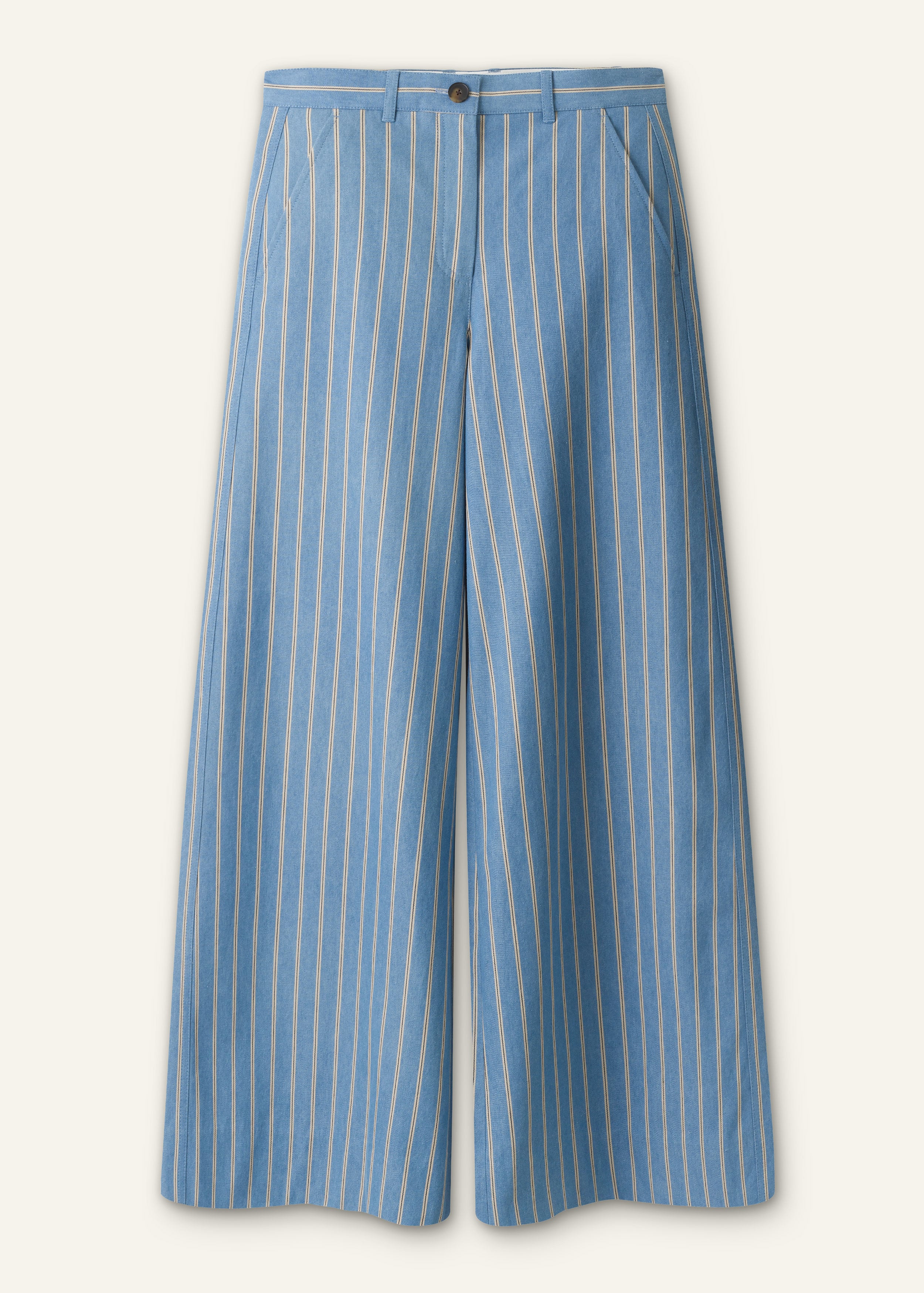 ME+EM Wide-Leg Trouser in Chambray Blue Multi