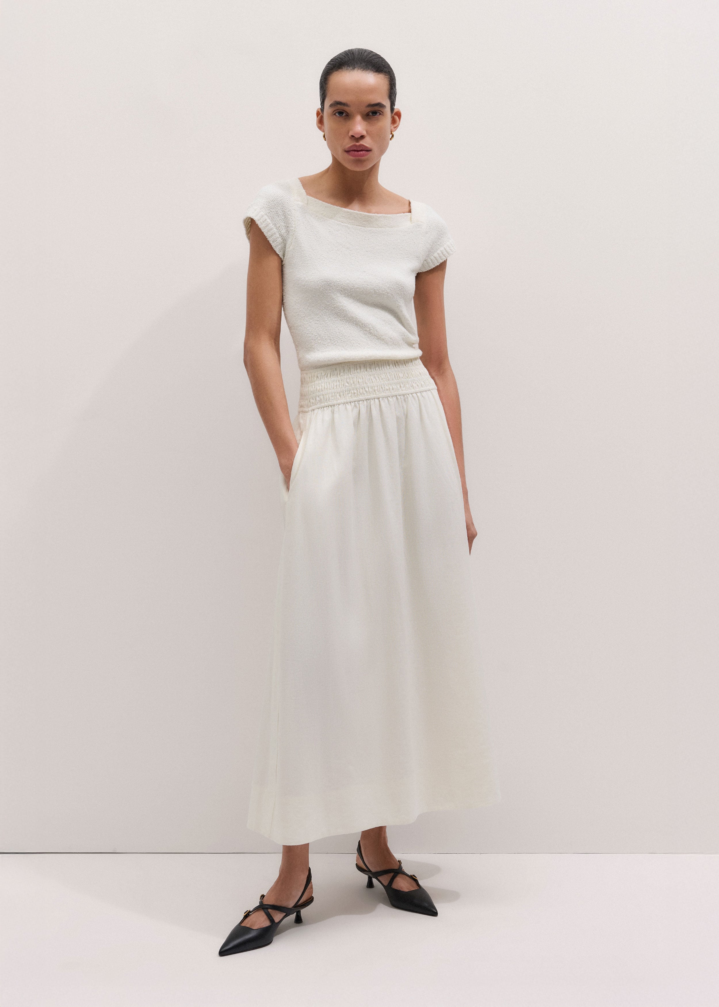 me and em cream dress Women's Cream Fit + Flare Maxi Dress