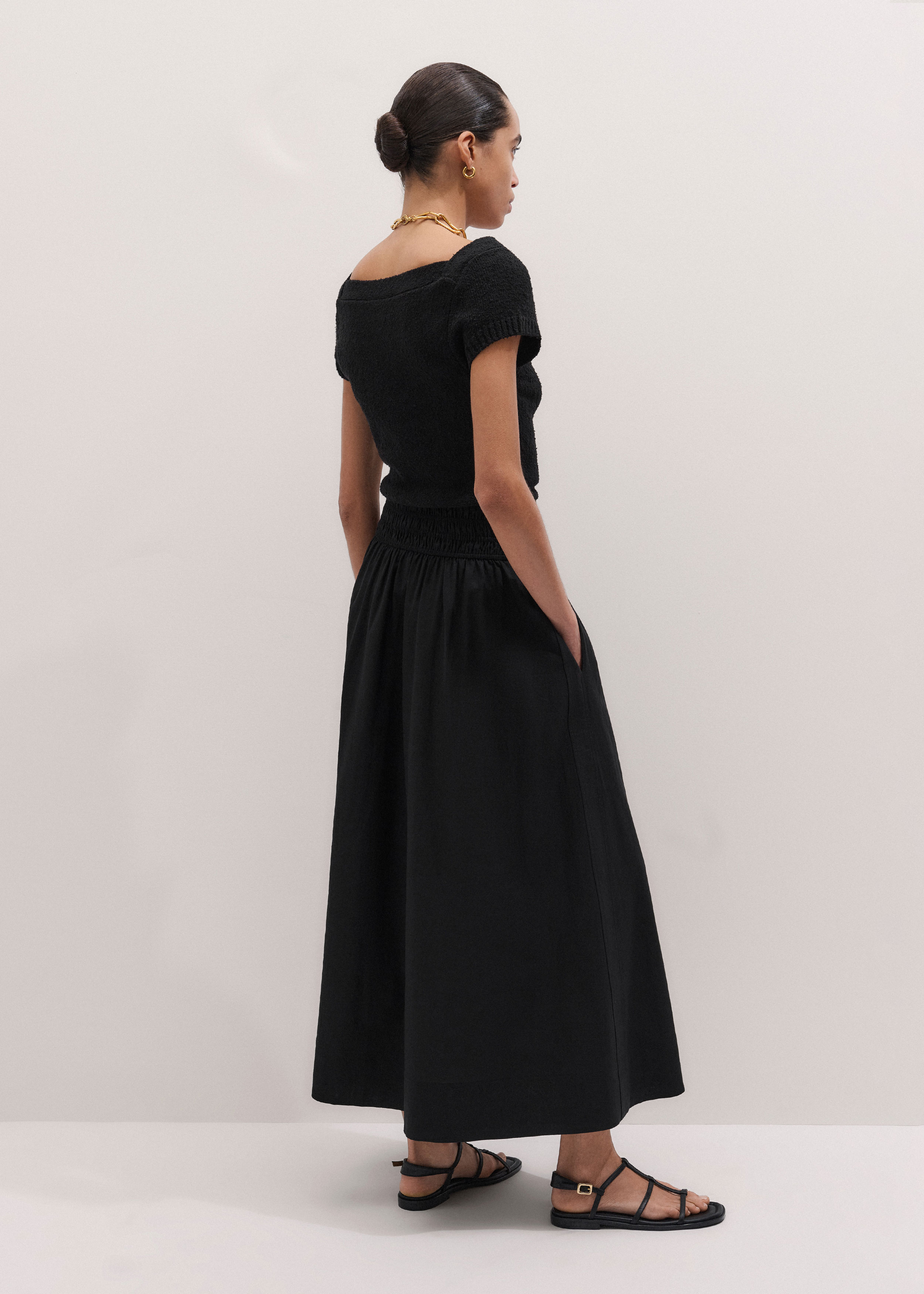 mixed media fit and flare dress Misook Mixed Media Fit-and-Flare Midi Dress