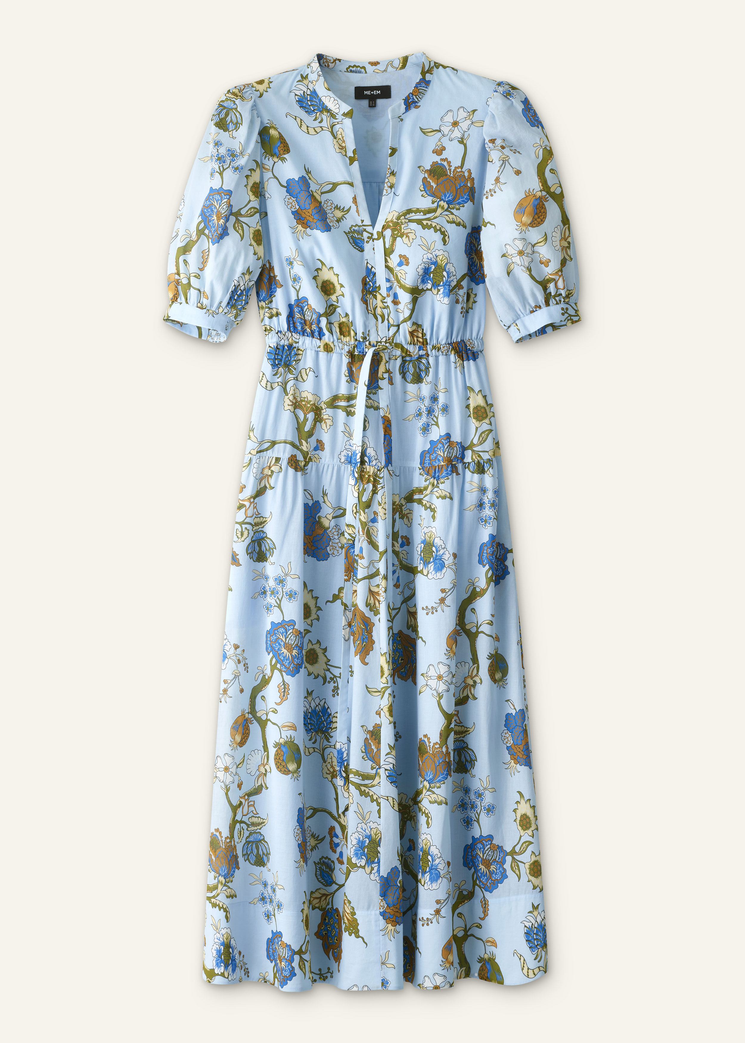 ME+EM Fit + Flare Midi Dress in Blue/White