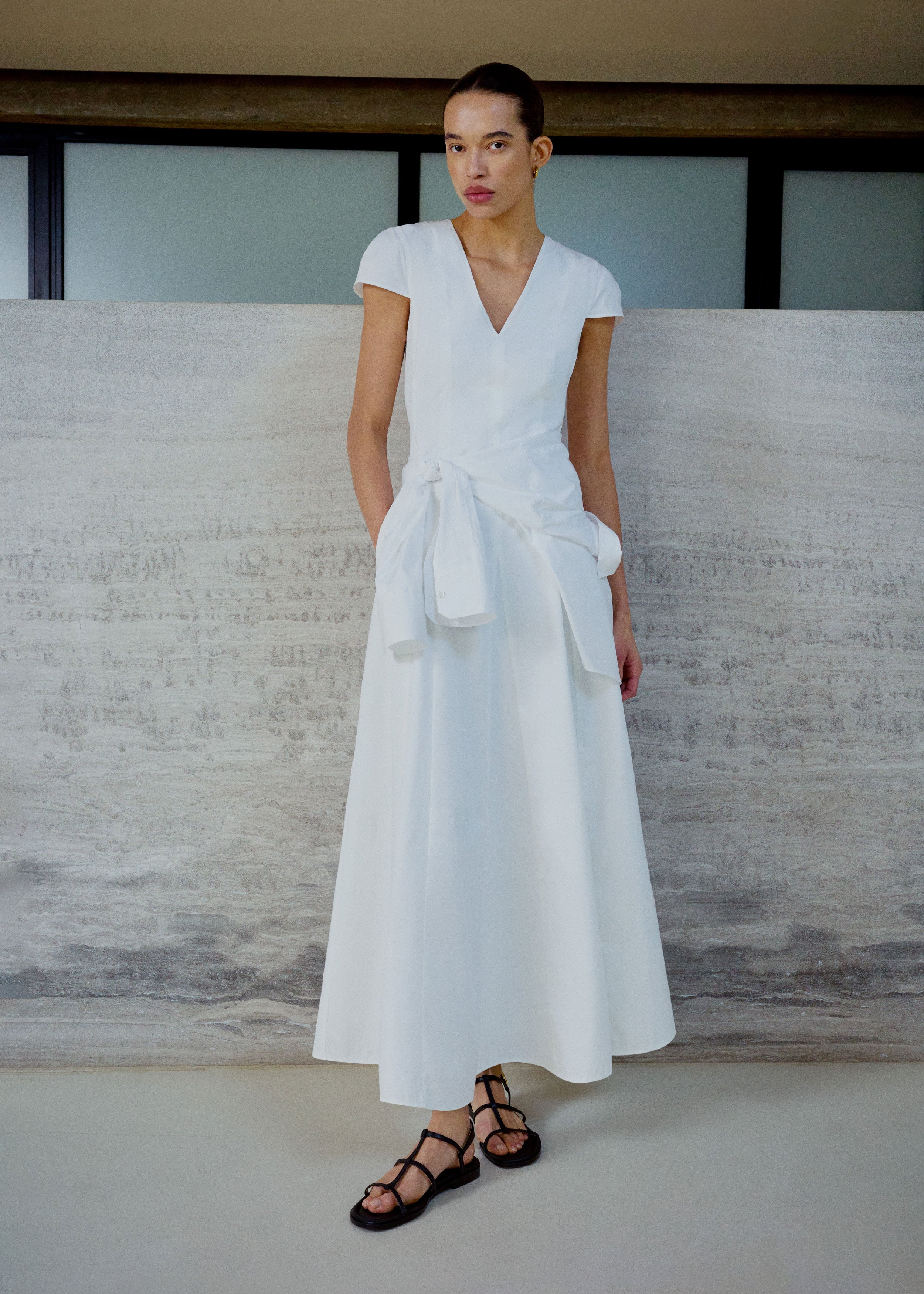 white fit and flare dress ME+EM V-neck Maxi Soft - Women's - Cotton Poplin weather outings Color:Same as pictue Flare midi dress clr-dscrp::BLACK Sleeveless denim dress with