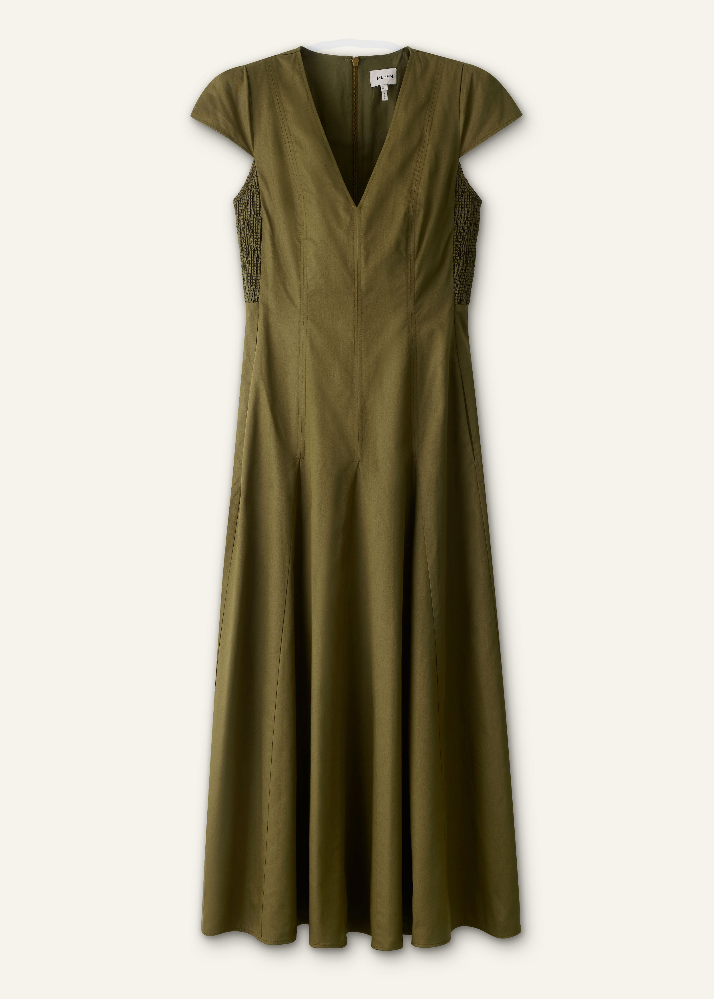 ME+EM Fit + Flare Maxi Dress in Olive Green