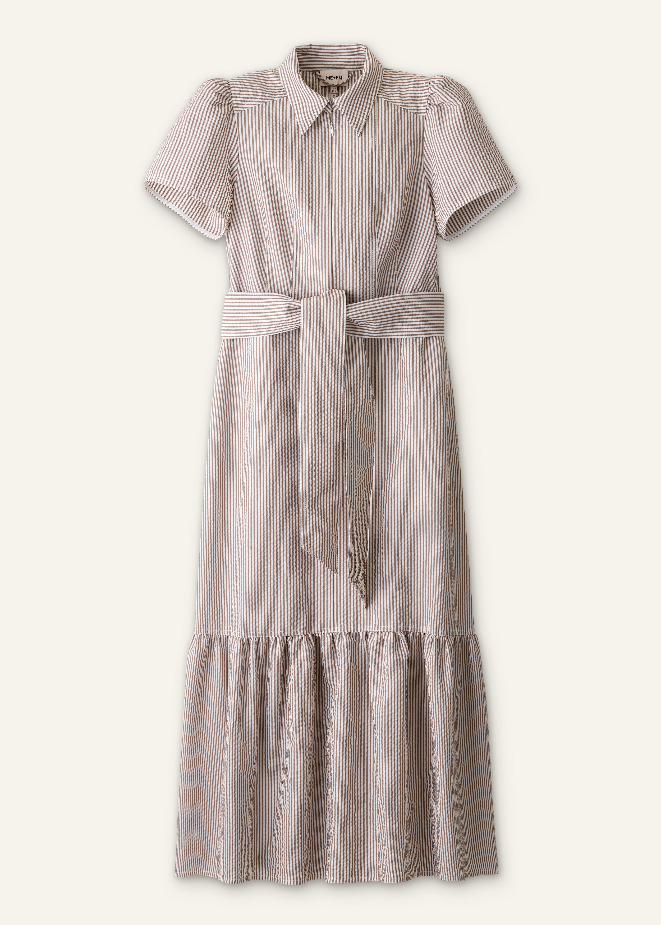 ME+EM Fit + Flare Midi Dress in Soft White/Brown