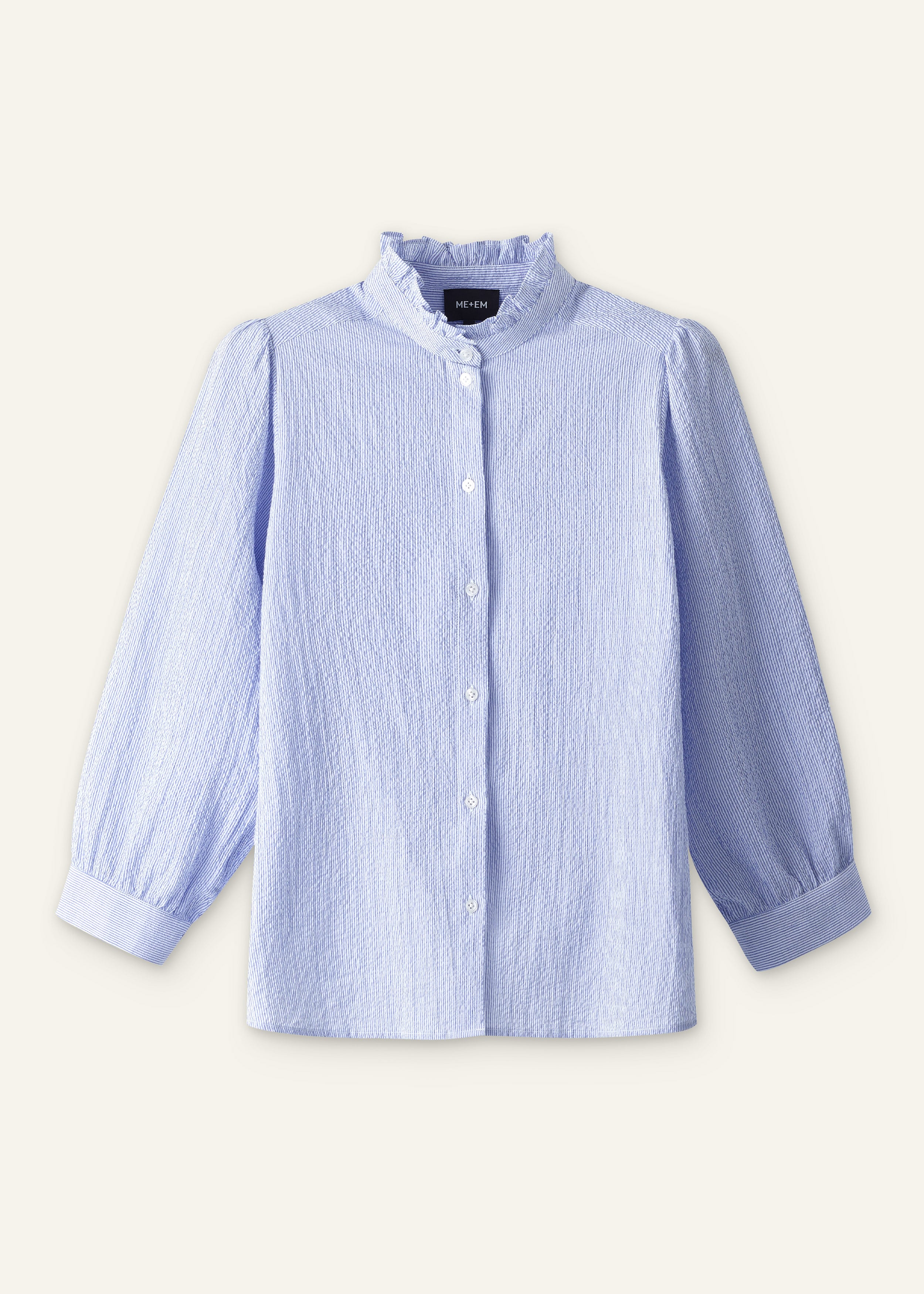 ME+EM Pouf Sleeve Blouse in Blue/Soft White