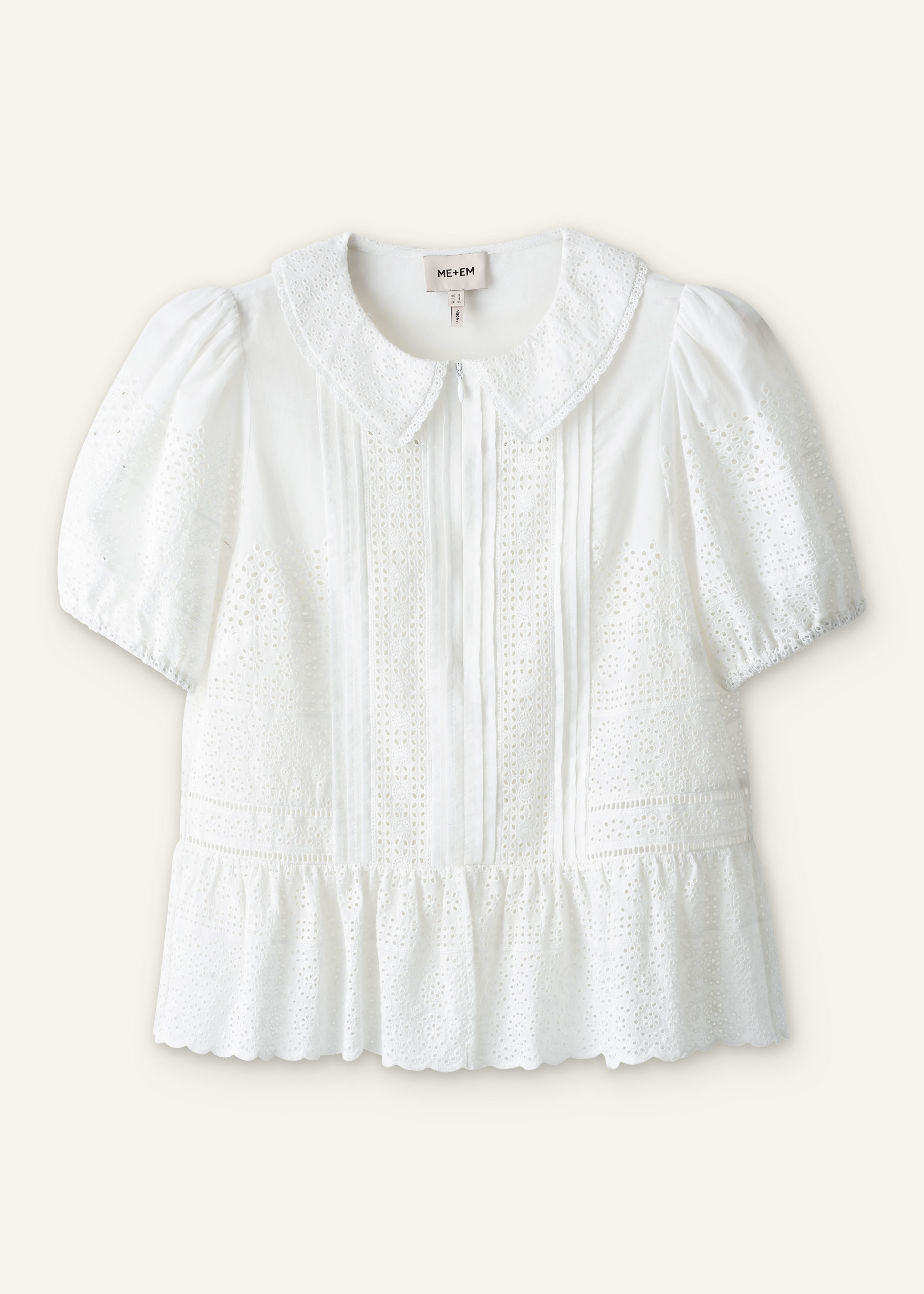 ME+EM Broderie Peplum Top in Soft White