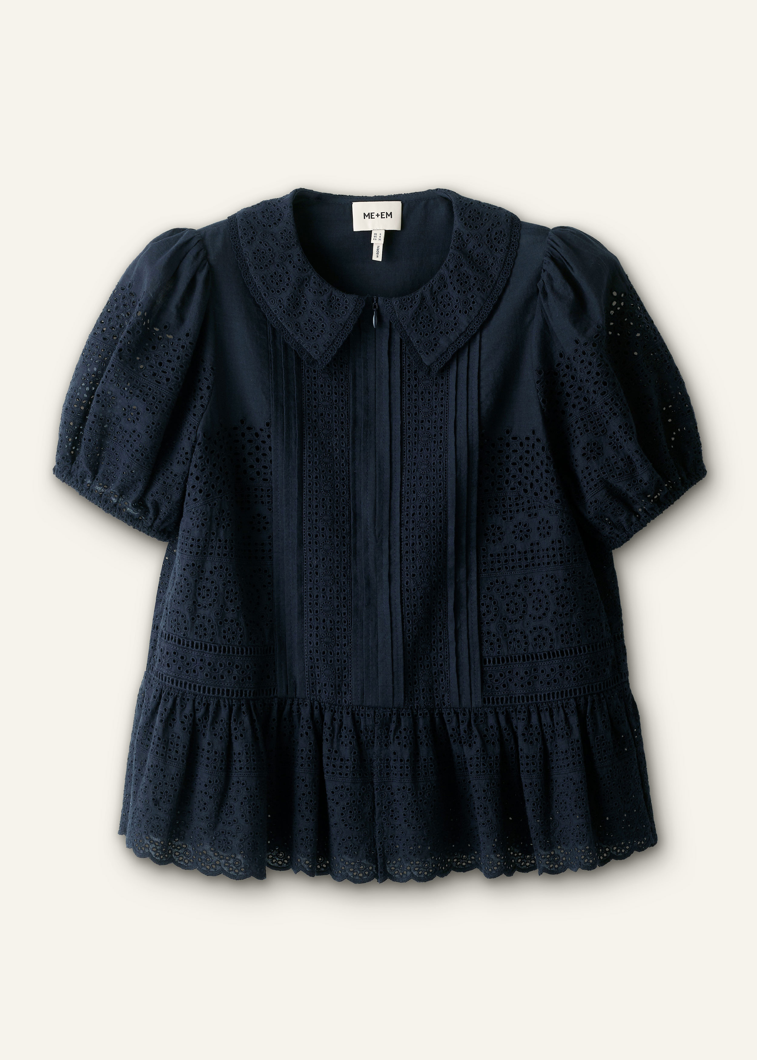 ME+EM Broderie Peplum Top in Navy