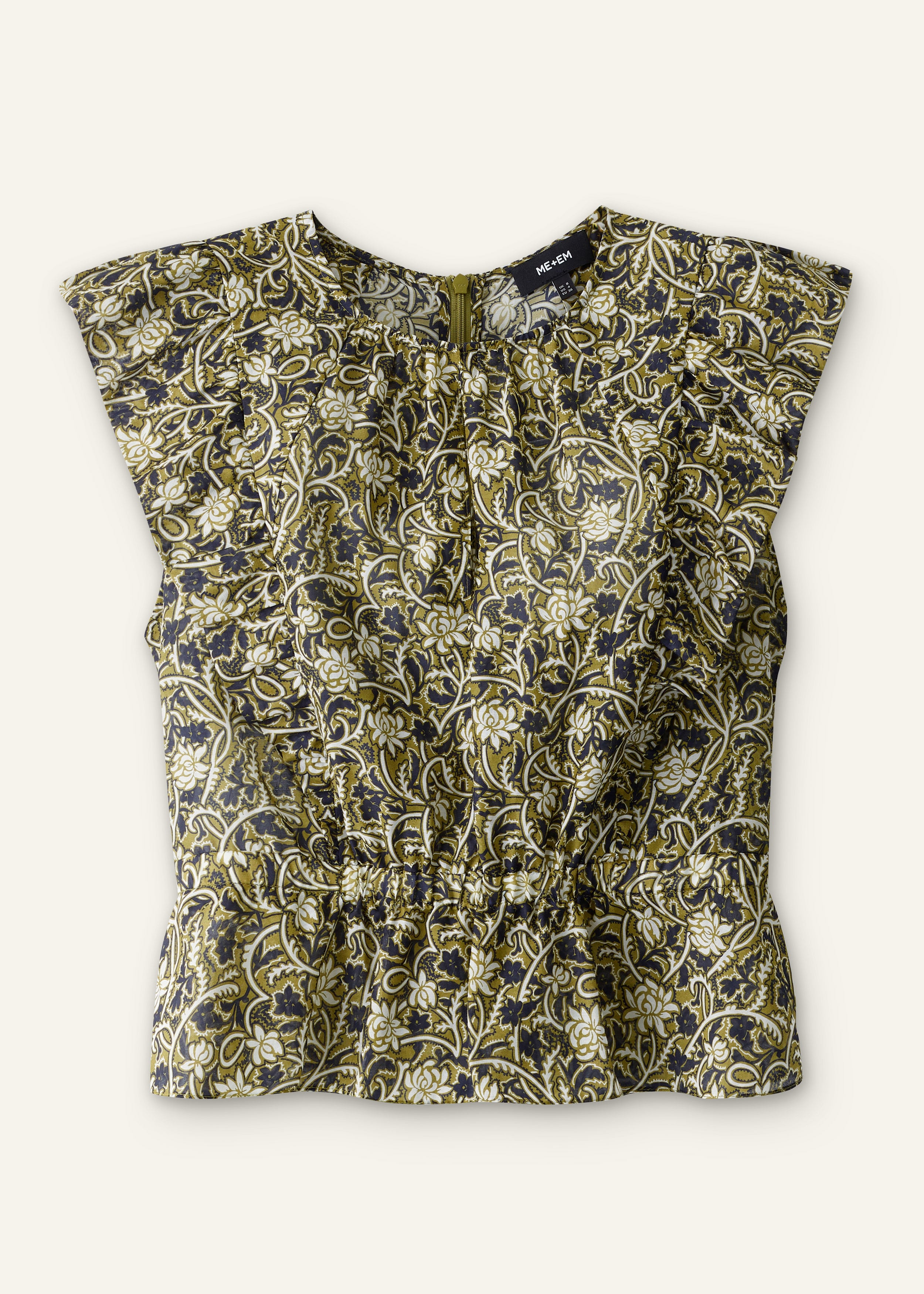 ME+EM Peplum Blouse in Green/Multi
