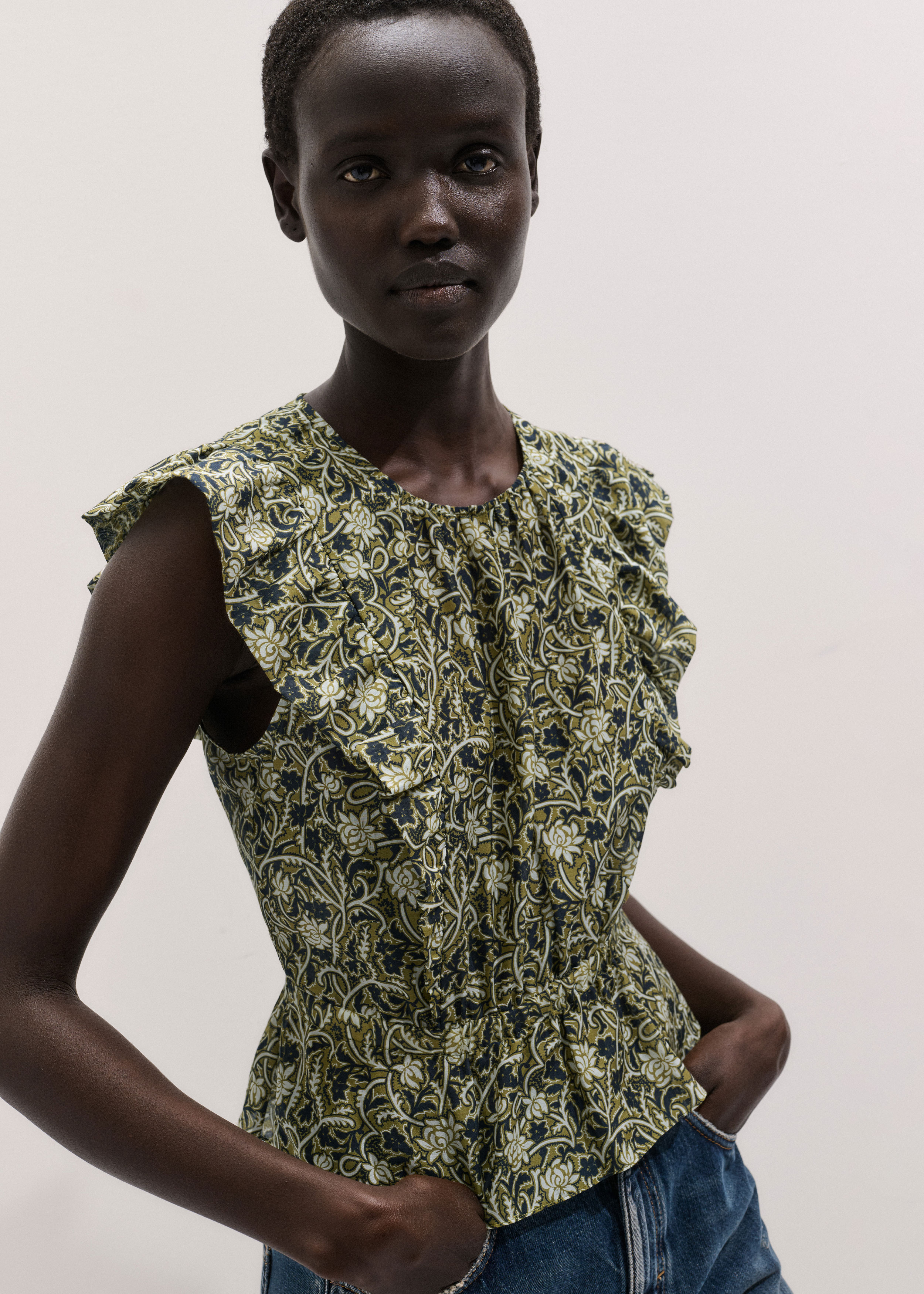 Women's Green Cotton Peplum Blouse | ME+EM