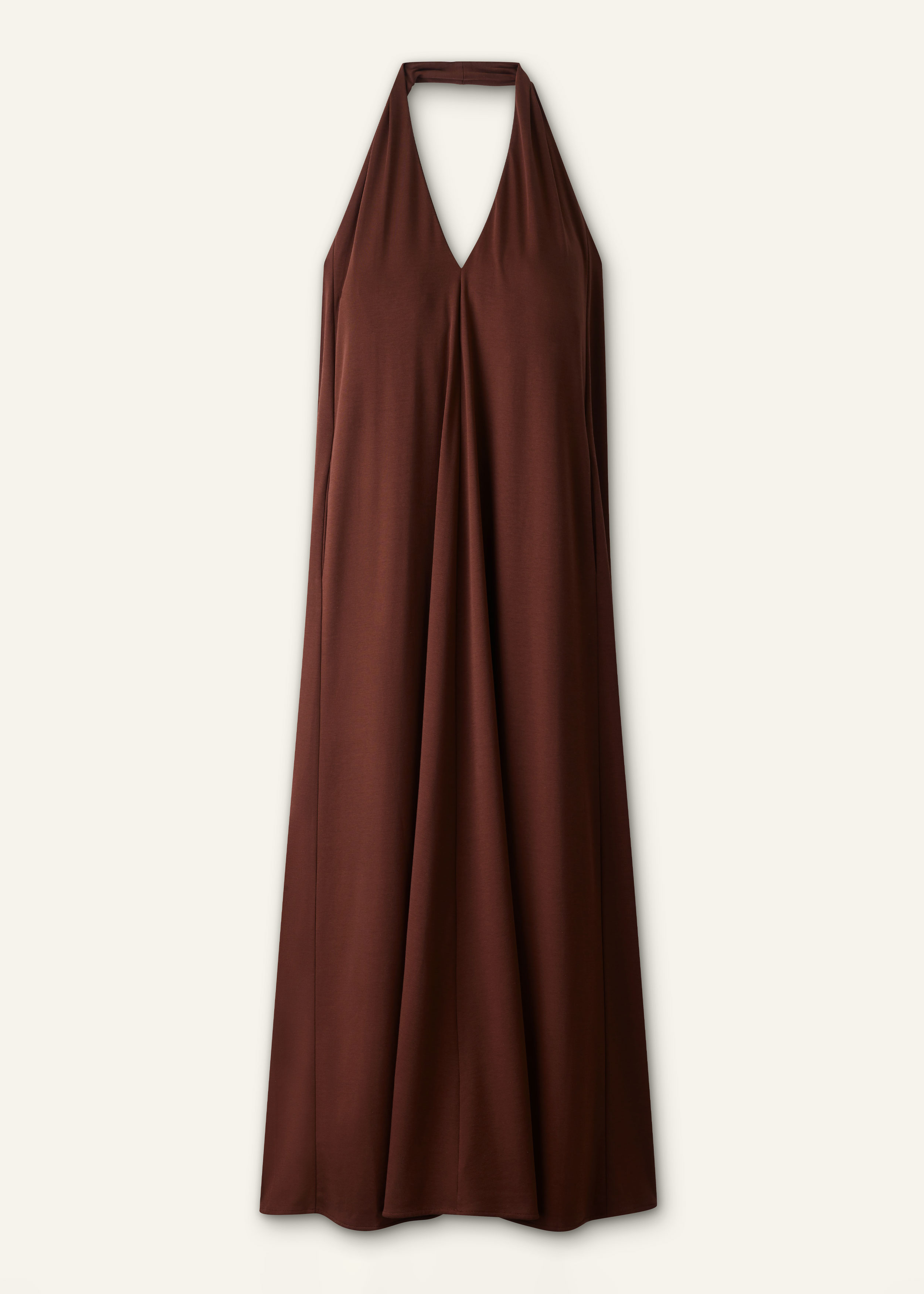 ME+EM Deep V Halterneck Full Length Dress Cinnamon Brown - Women's - Cotton Jersey