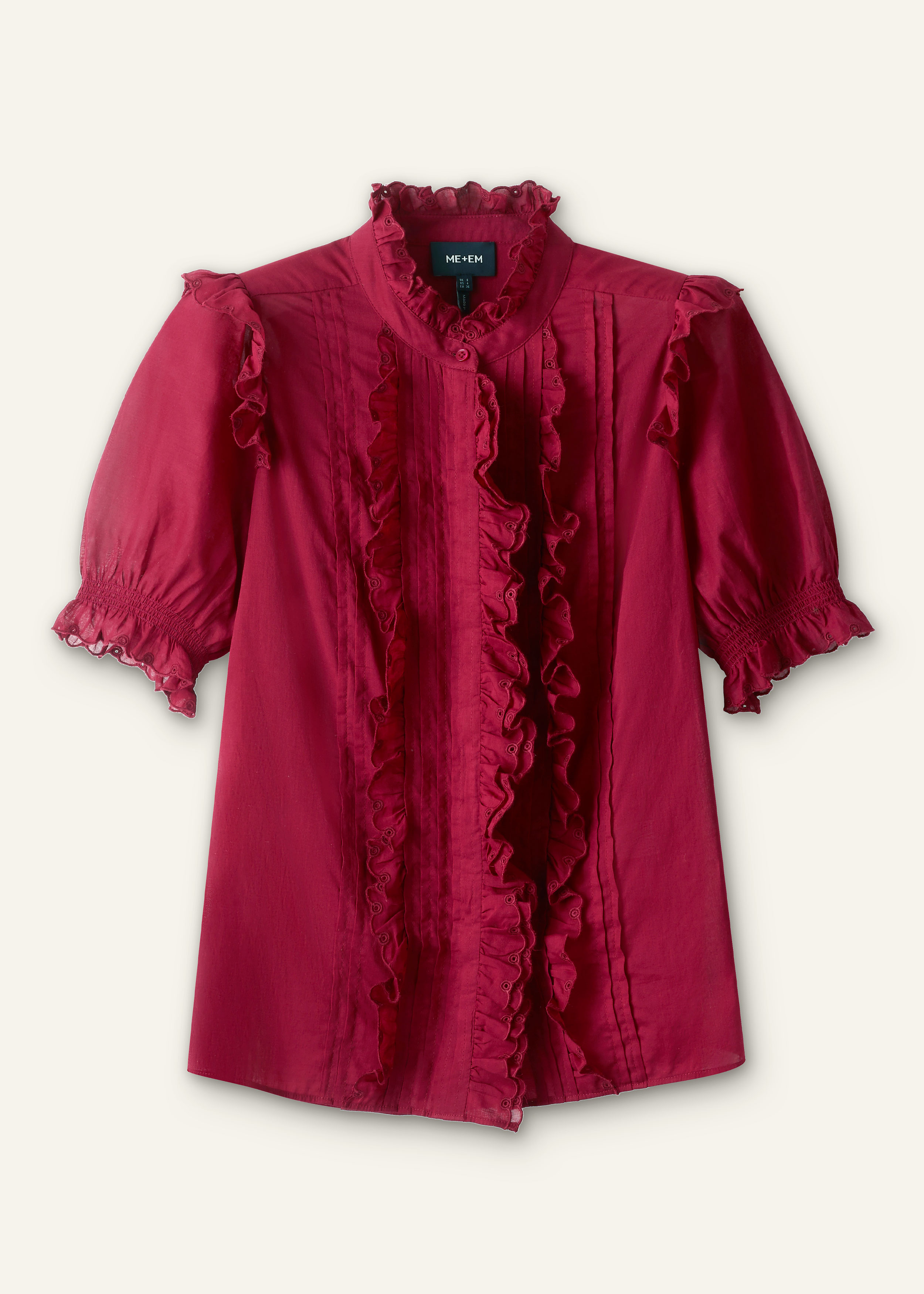 ME+EM Broderie Straight Blouse in Pomegranate Red