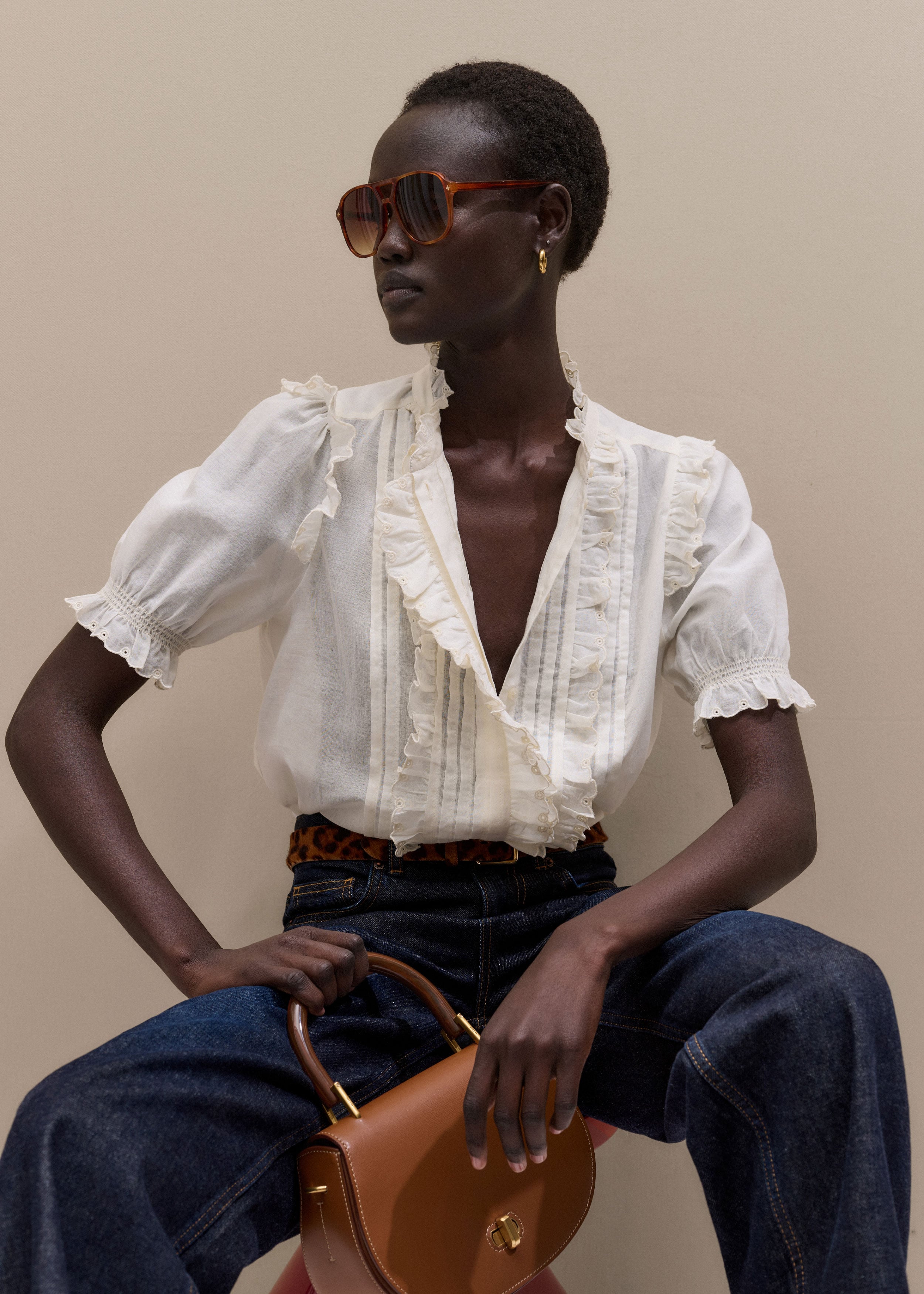 ME+EM Broderie Straight Blouse