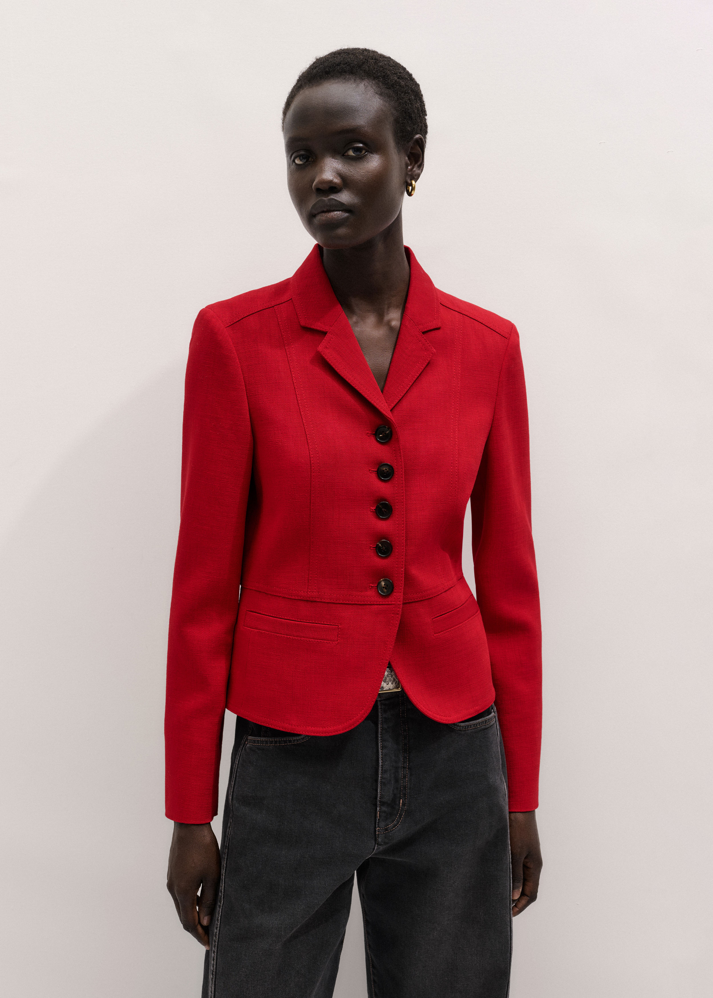 ME+EM Fitted Panel Jacket Ruby Red - Women's - Textured Weave